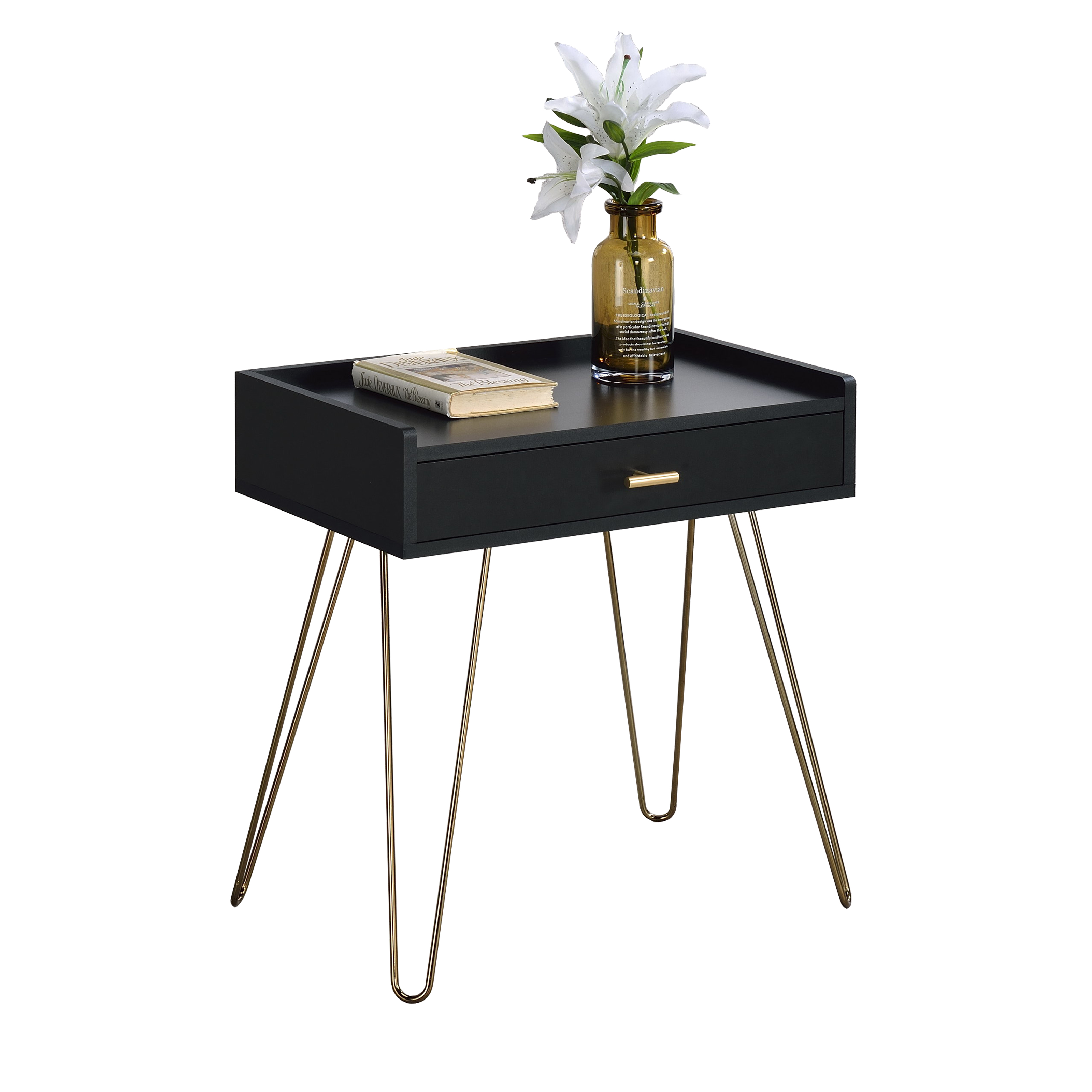 Hailey Black and Gold Wood Storage End Table