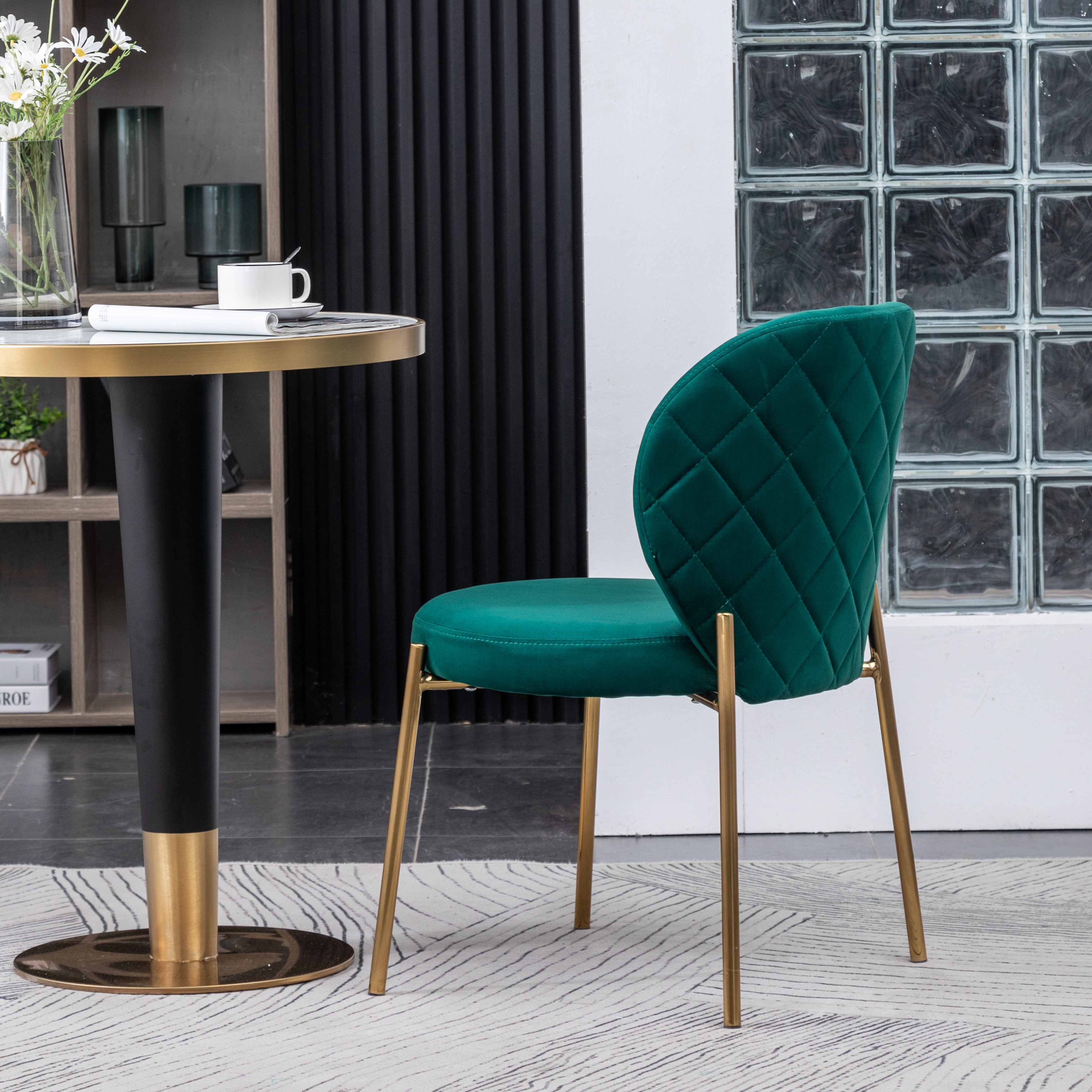 Amoa Contemporary Velvet Upholstery Dining Chair, Green