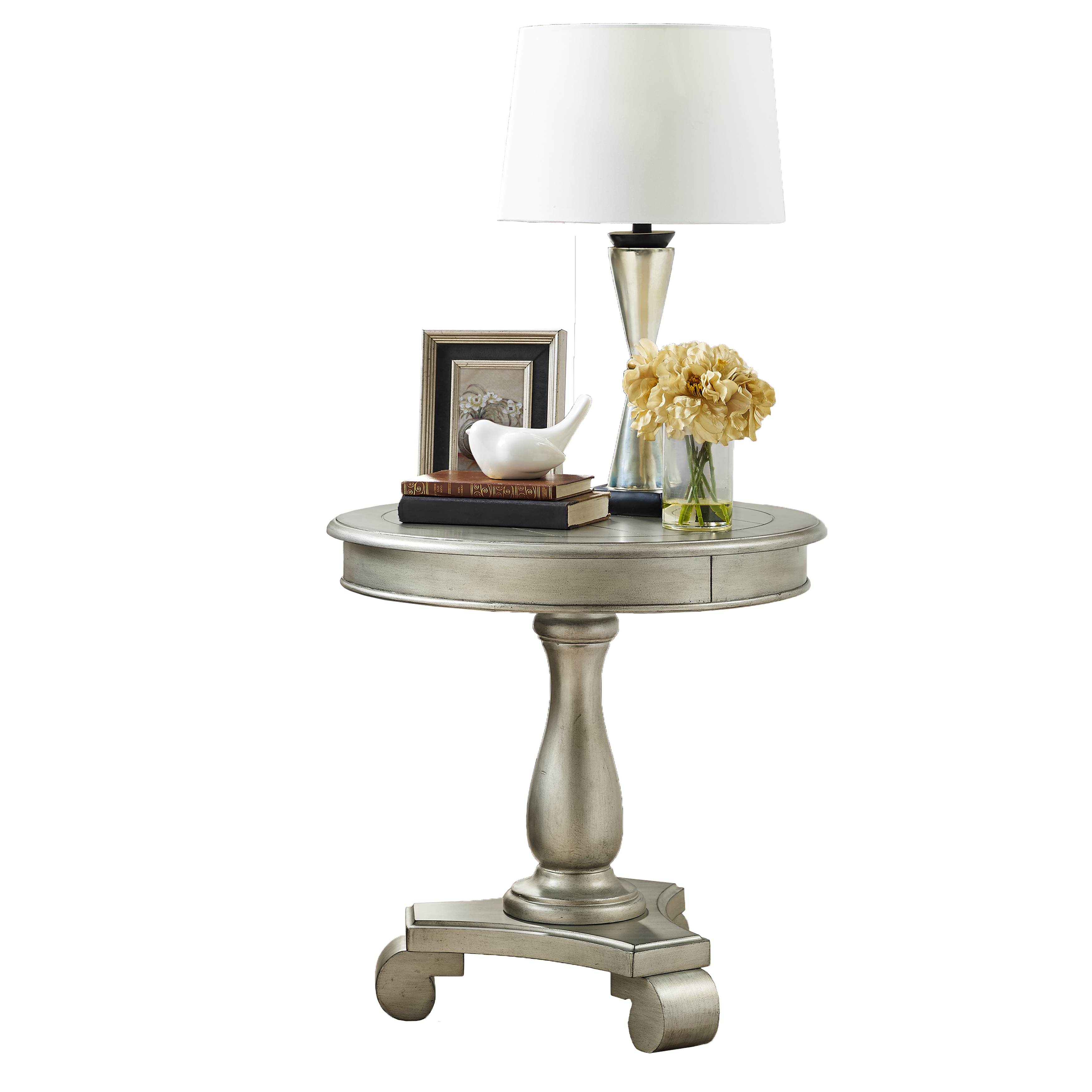 Rene Round Wood Pedestal Side Table, Champagne