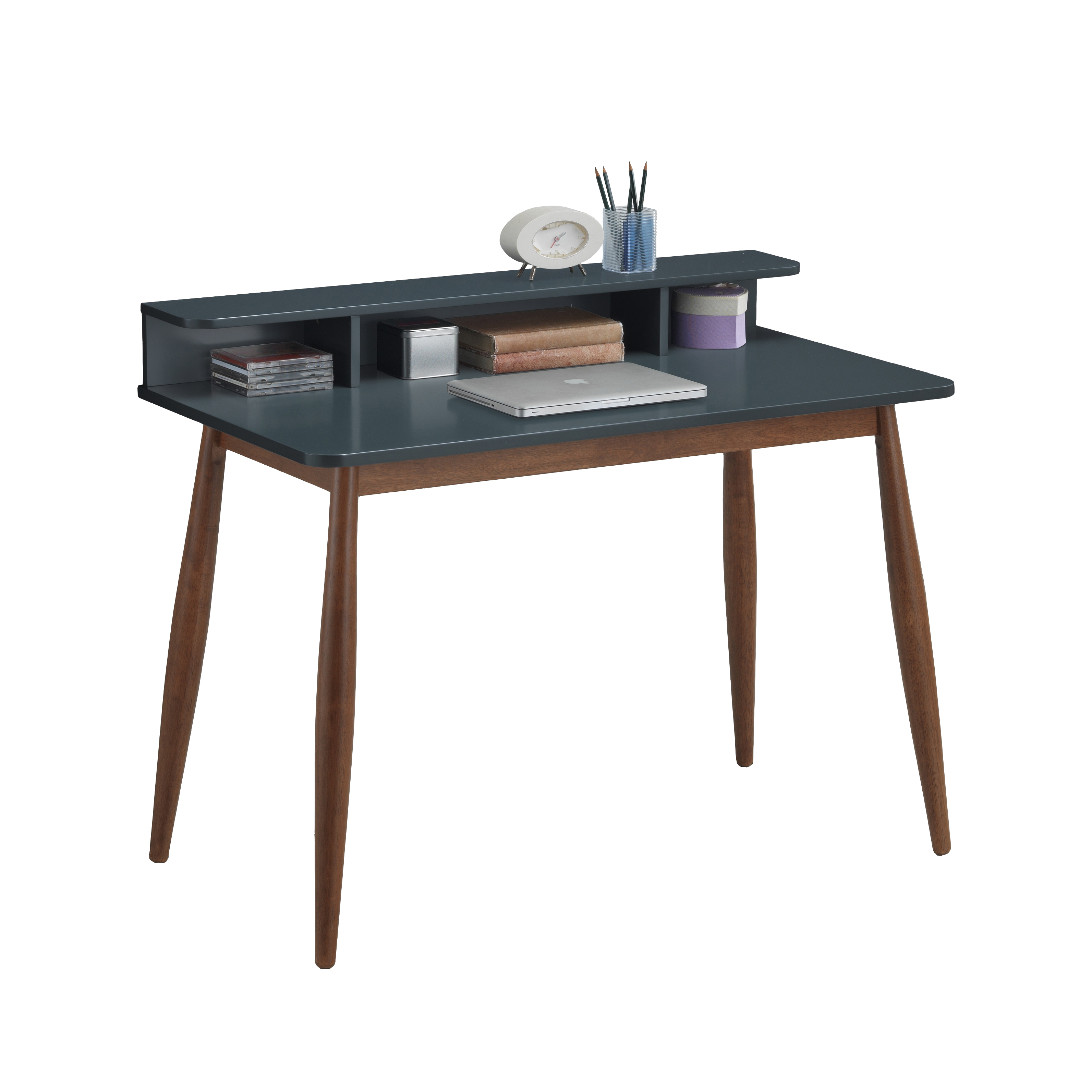 Roskilde Mid-Century Modern Wood Writing Desk with Hutch, Grey