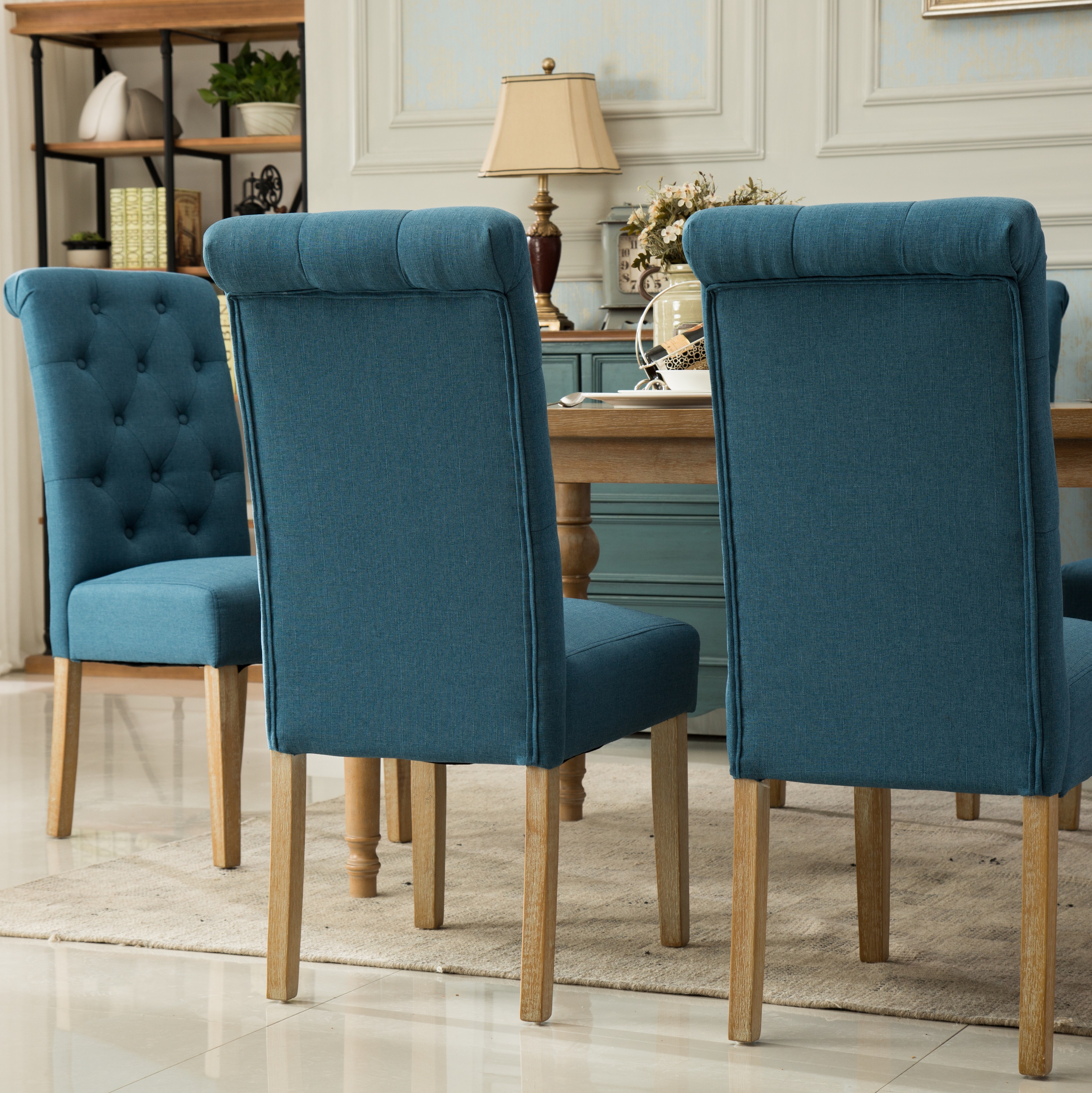 Habit Solid Wood Tufted Parsons Dining Chair, Set of 2, Blue