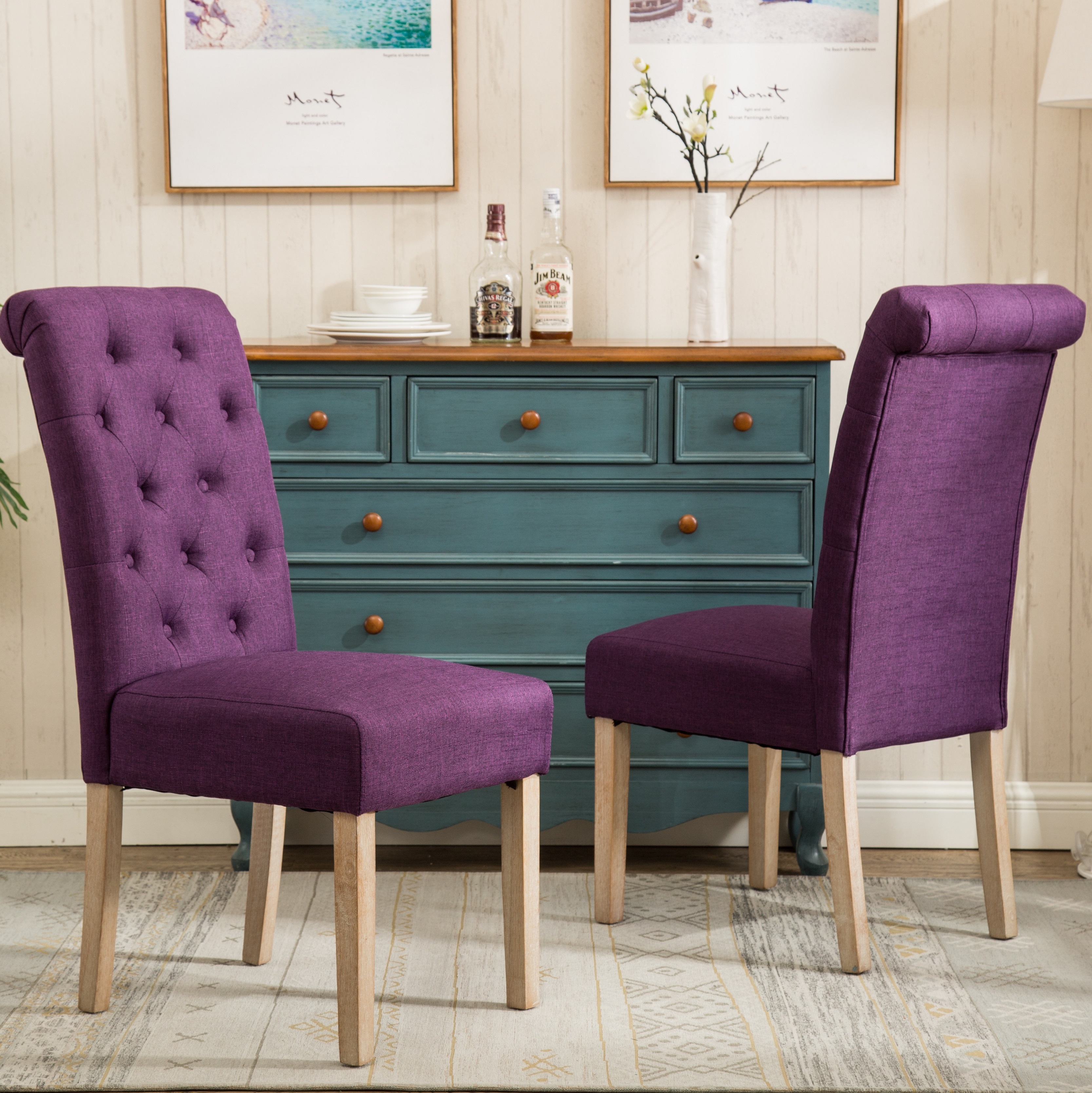 Habit Solid Wood Tufted Parsons Dining Chair, Set of 2, Purple