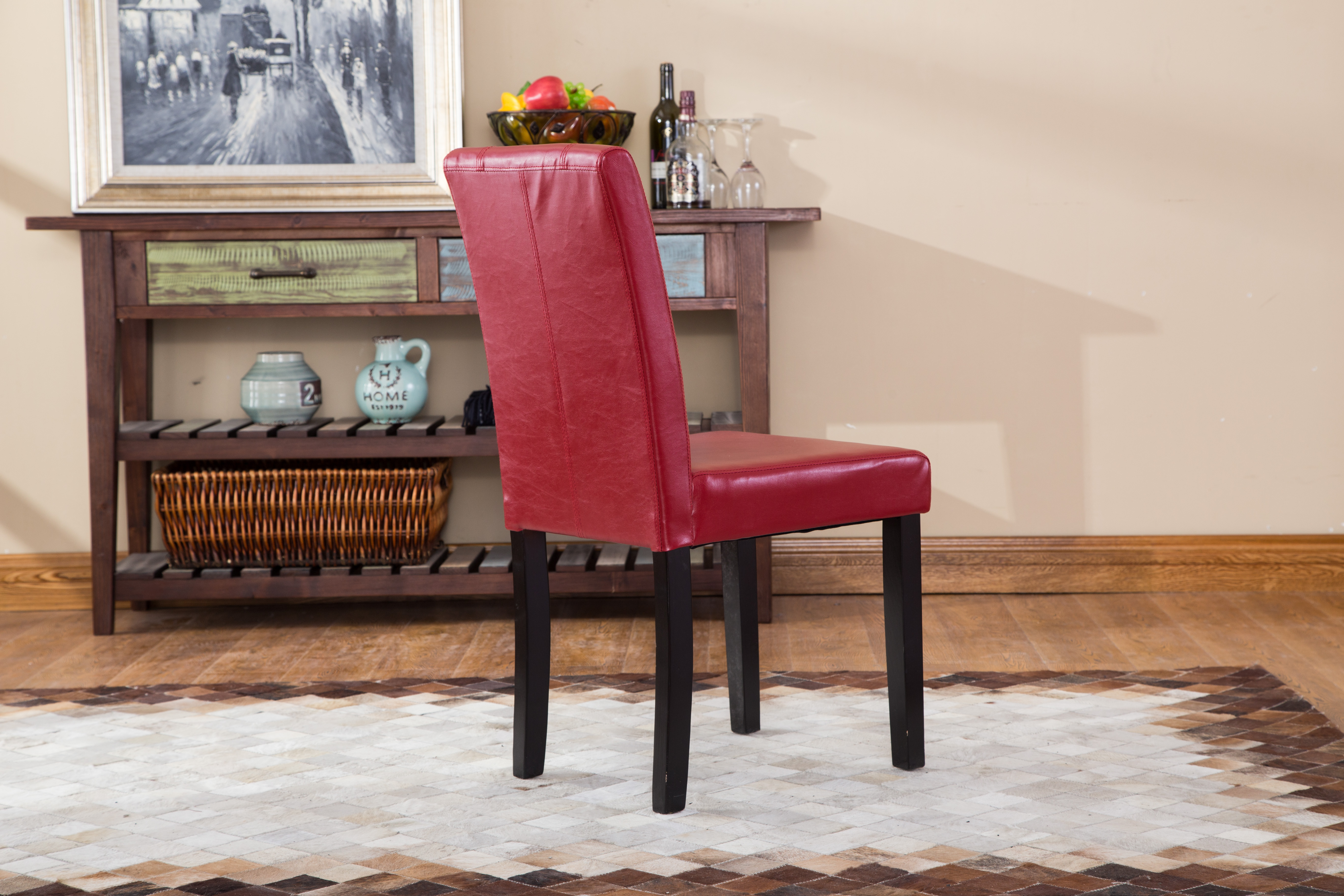 Urban Style Solid Wood Leatherette Padded Parson Chair, Red, Set of 2