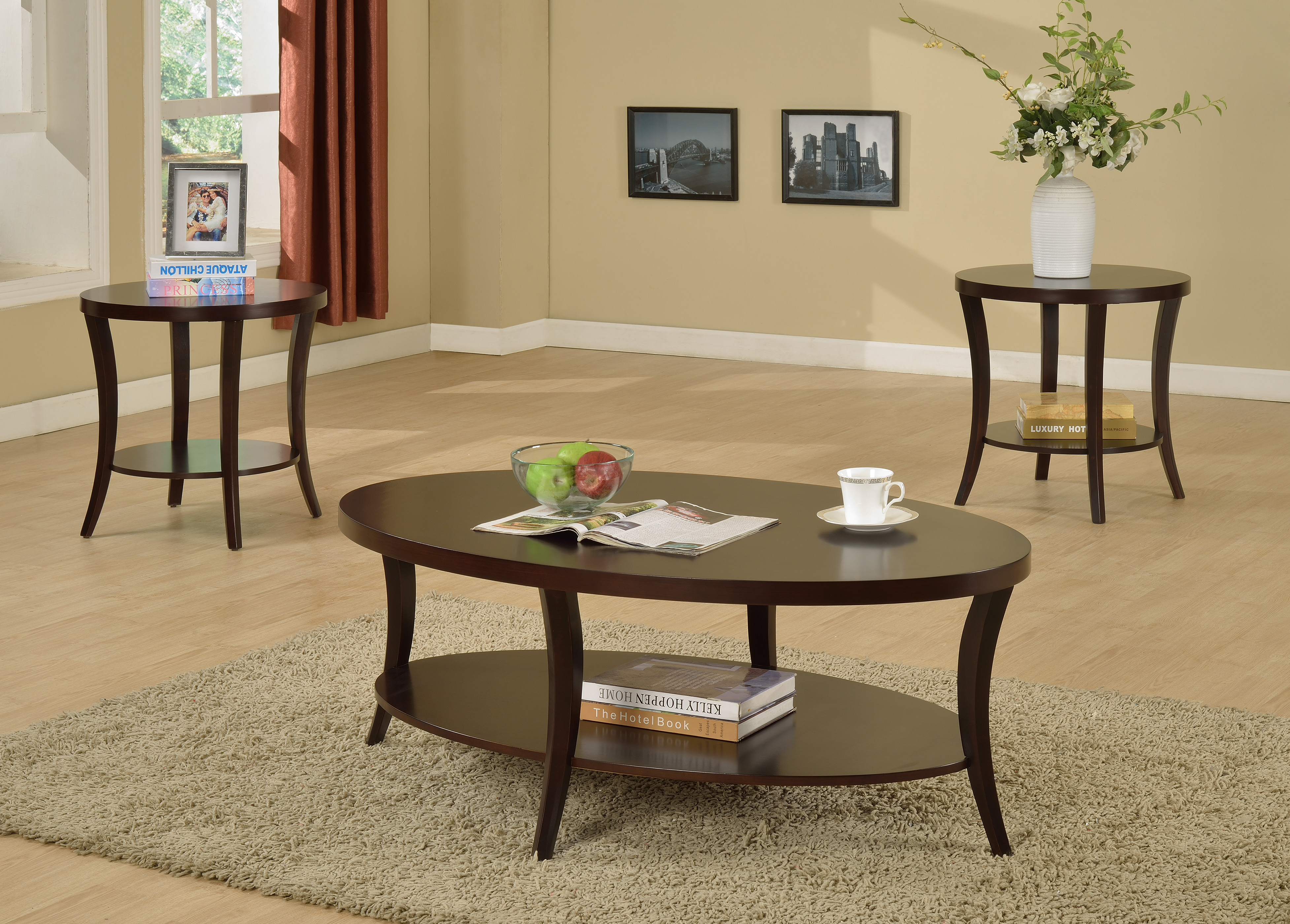 Perth Contemporary Oval Shelf End Table, Espresso