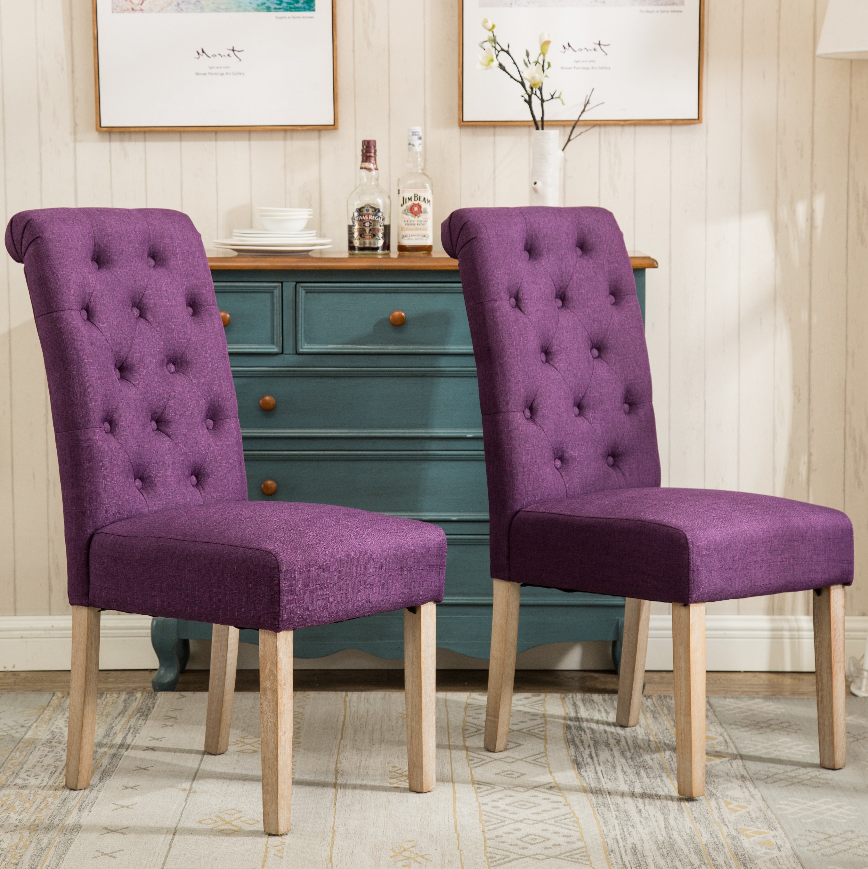 Habit Solid Wood Tufted Parsons Dining Chair, Set of 2, Purple