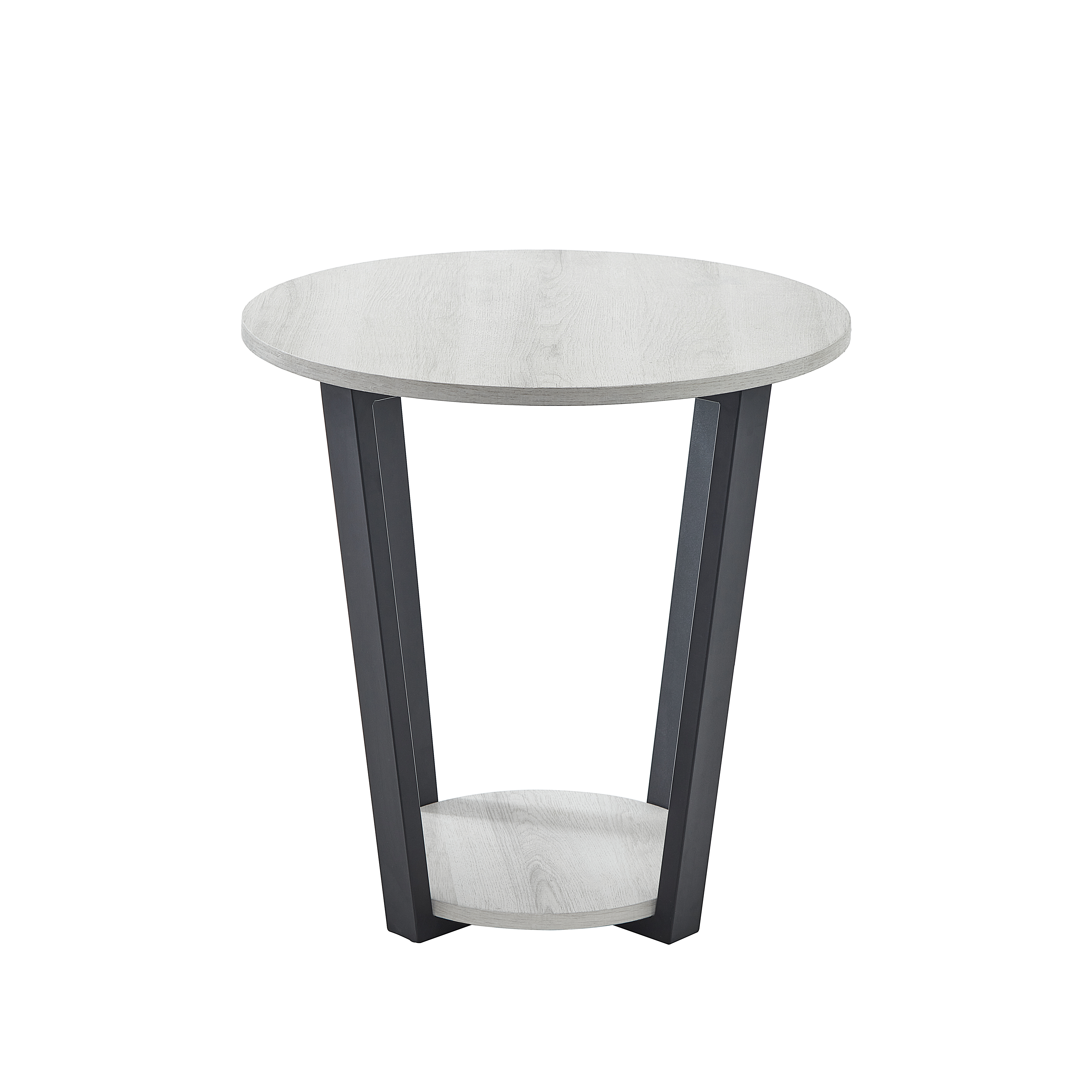 Elysian Contemporary Round End Table with Shelf, Off-White