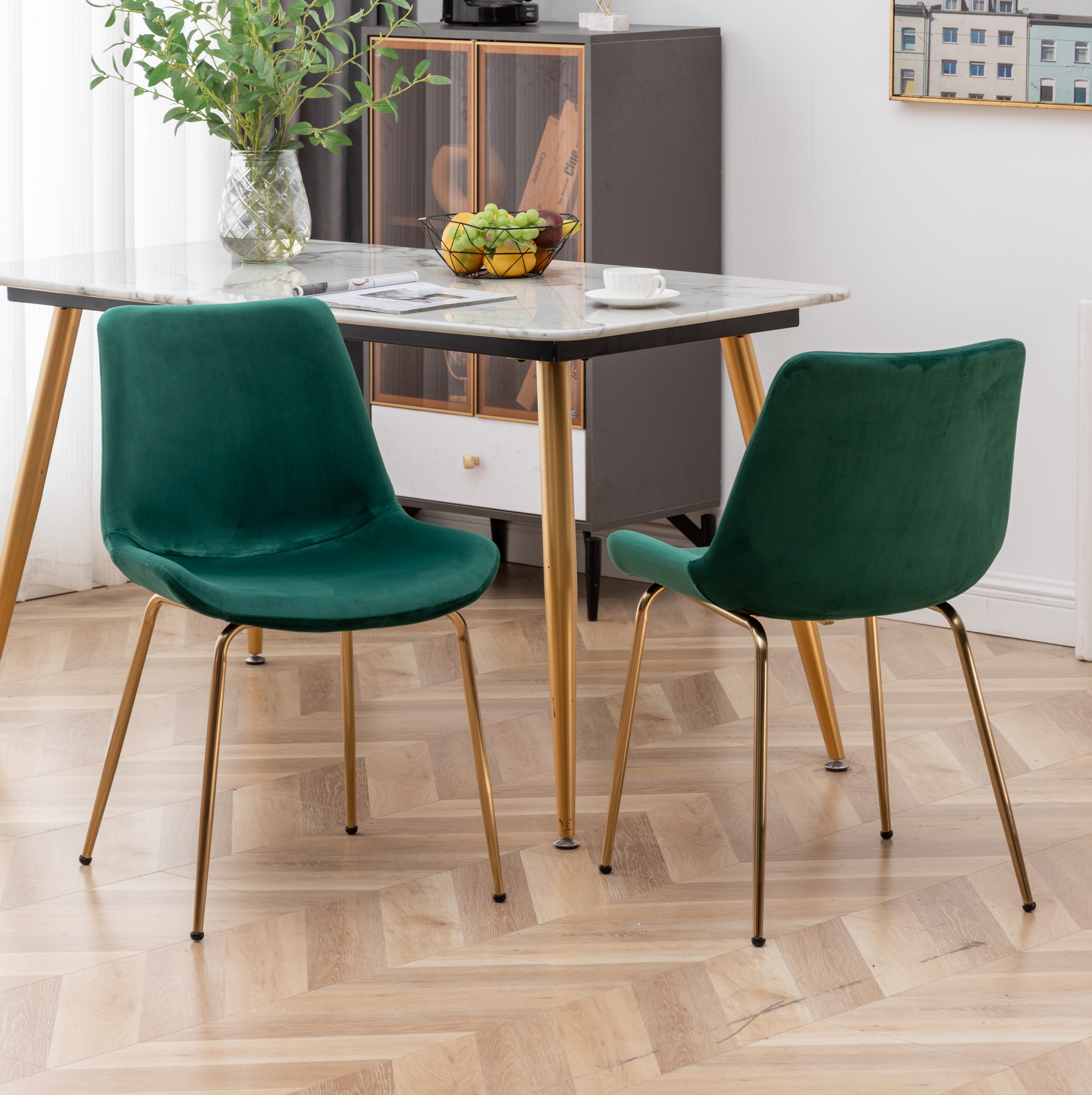 Aufurr Modern Velvet Dining Chair, Set of 2, Green