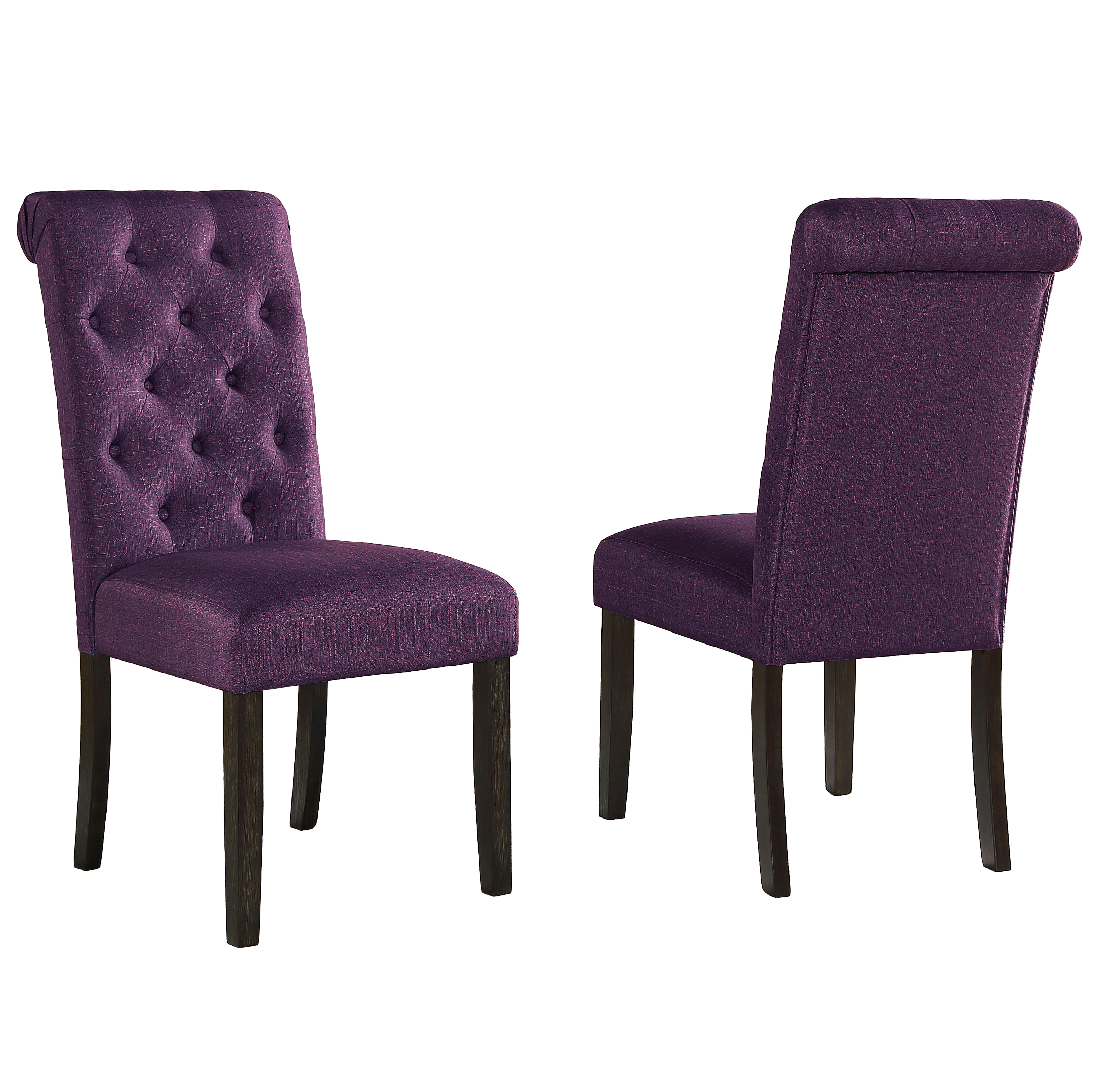 Leviton Solid Wood Tufted Asons Dining Chair, Set of 2, Purple