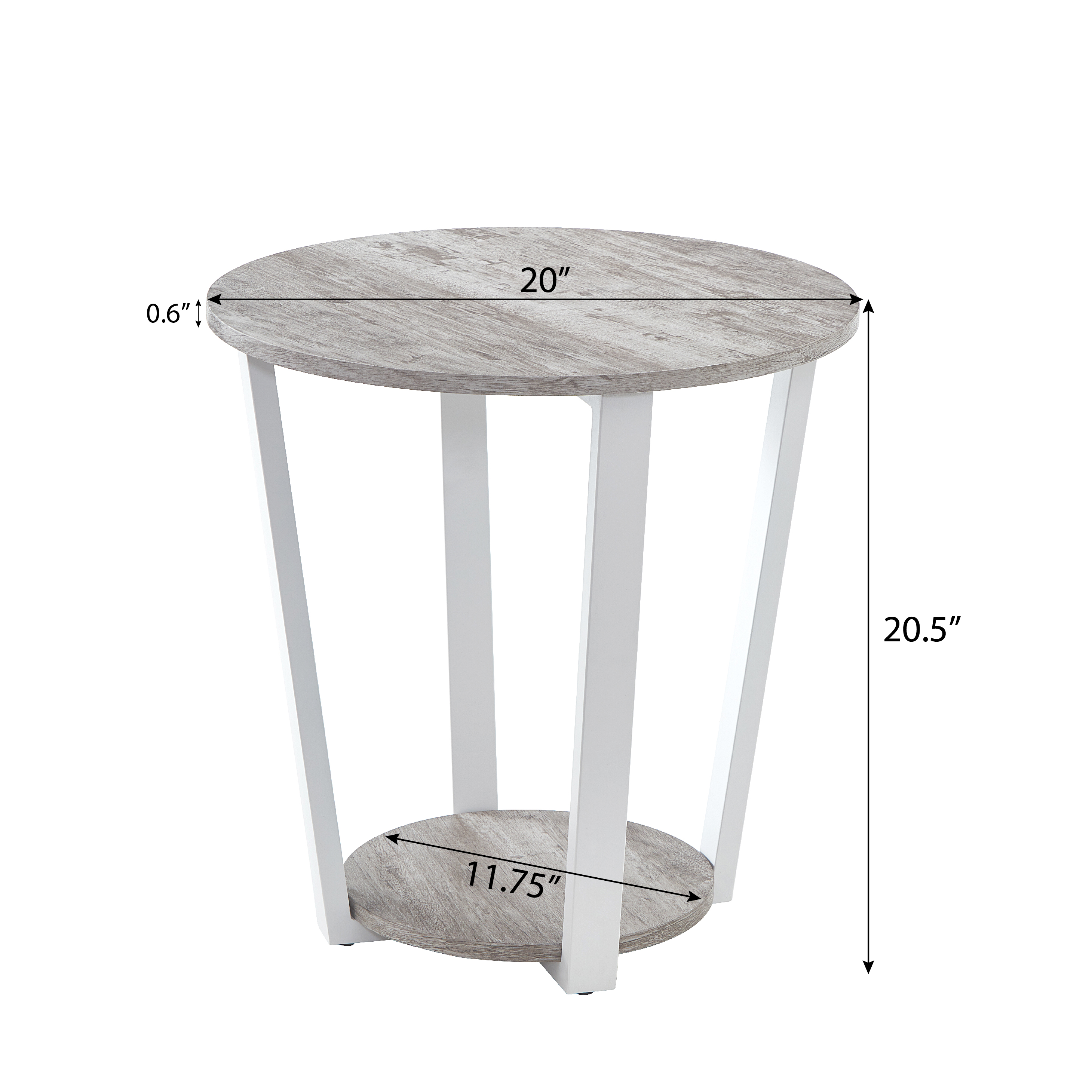 Elysian Contemporary Round End Table with Shelf, Gray