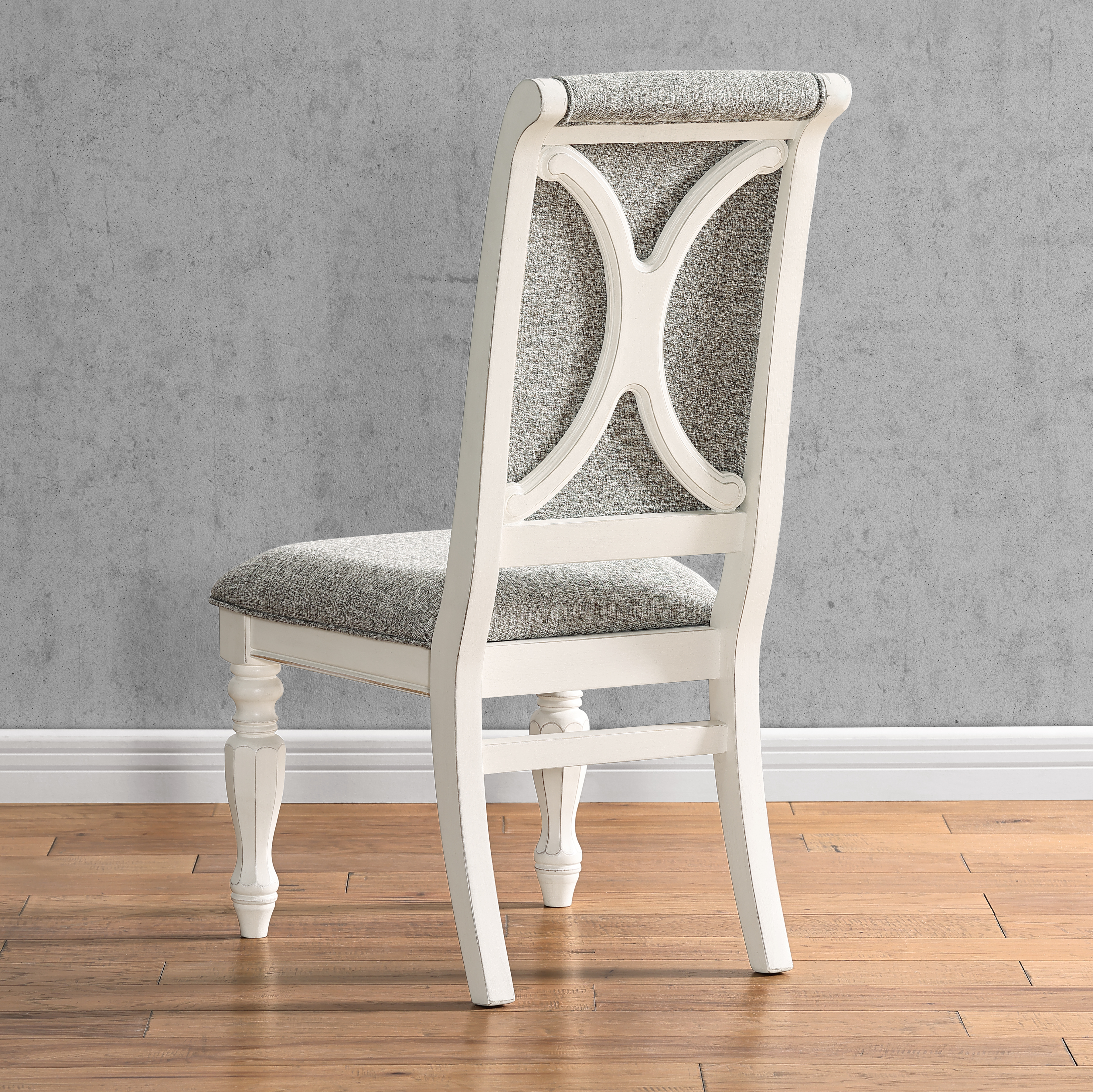 Belleza Antique White Solid Wood Upholstered Dining Chairs, Set of 2