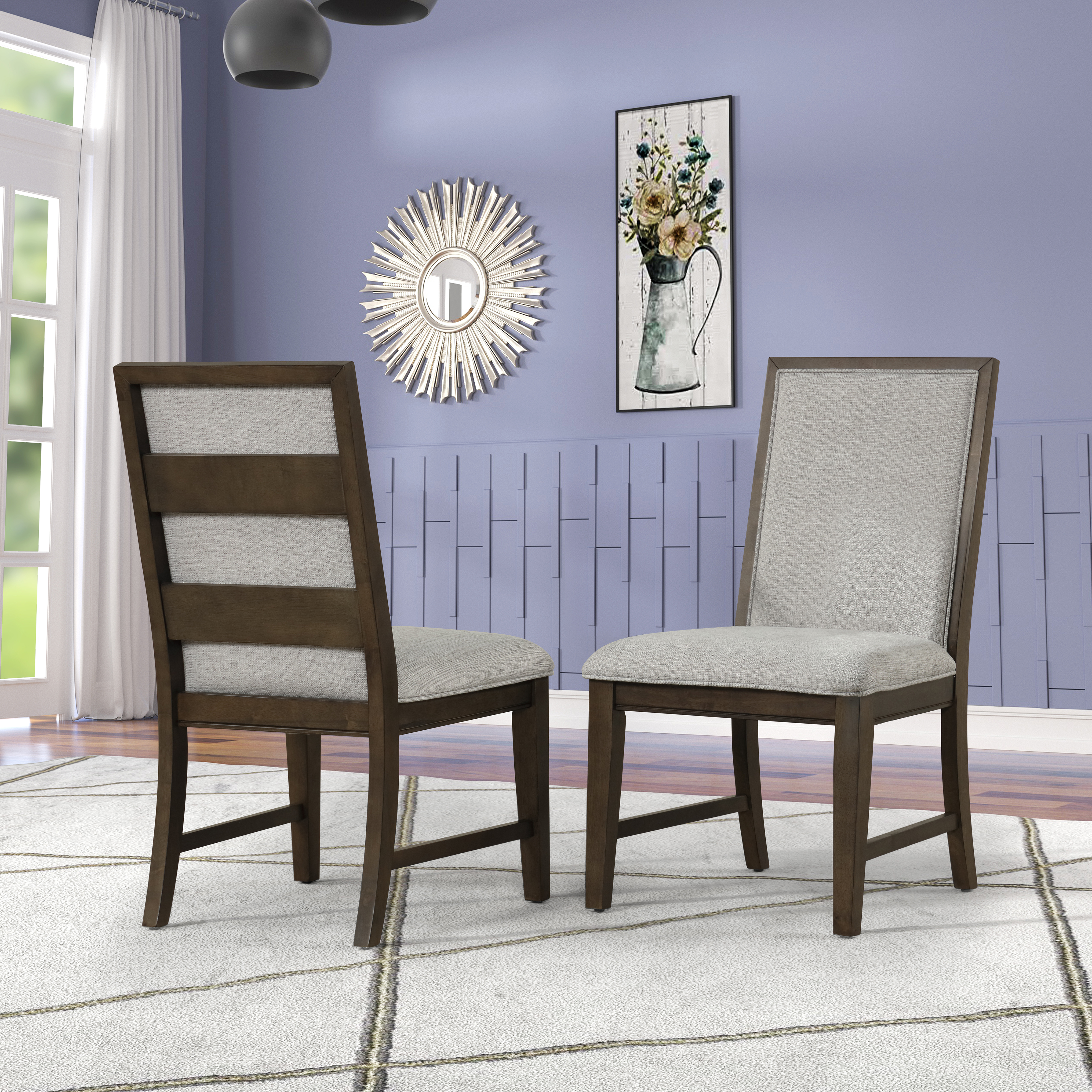 Aberll Solid Wood Upholstered Dining Chairs, Set of 2, Gray