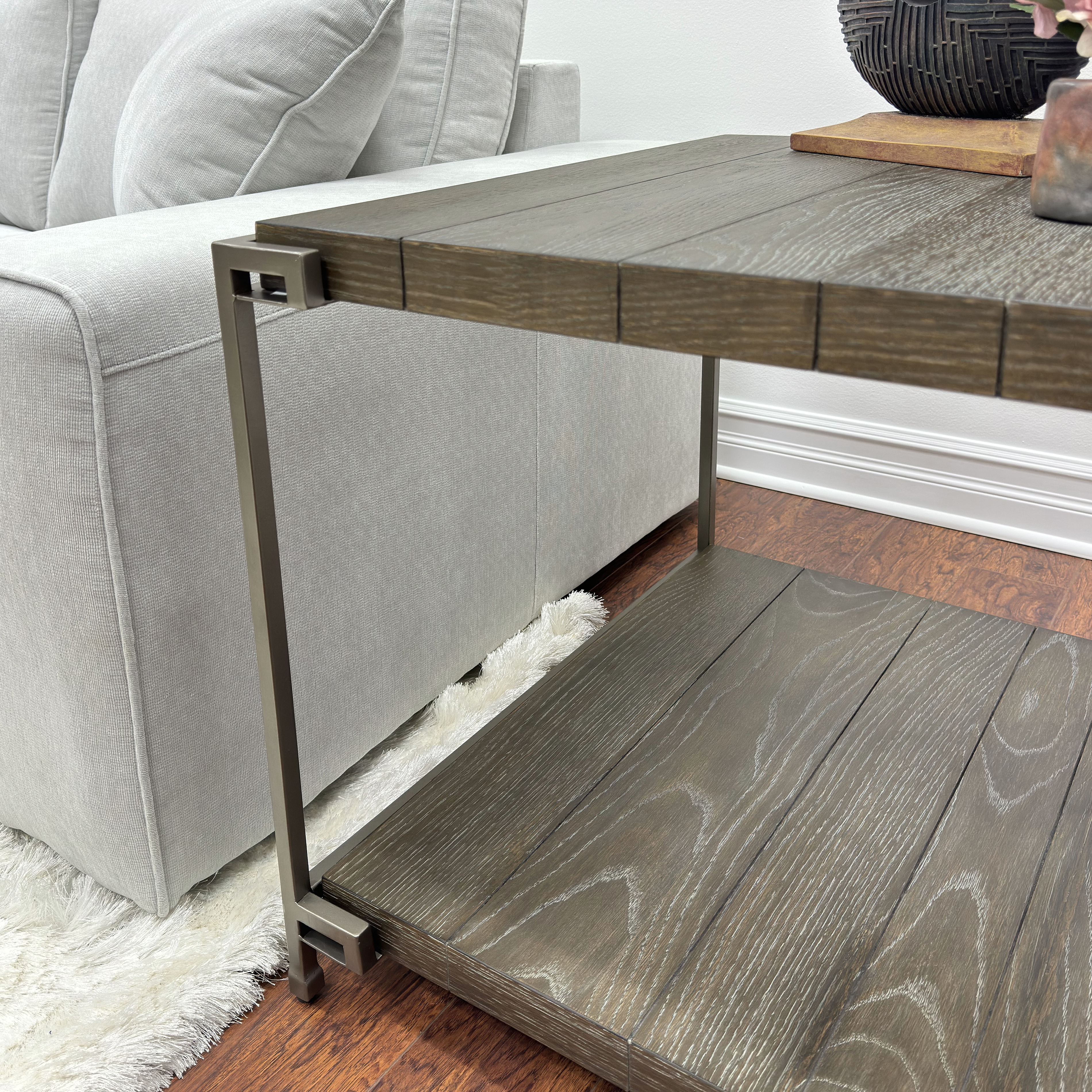 Corbeta Metal Frame Wood Living Room Coffee Table with Casters