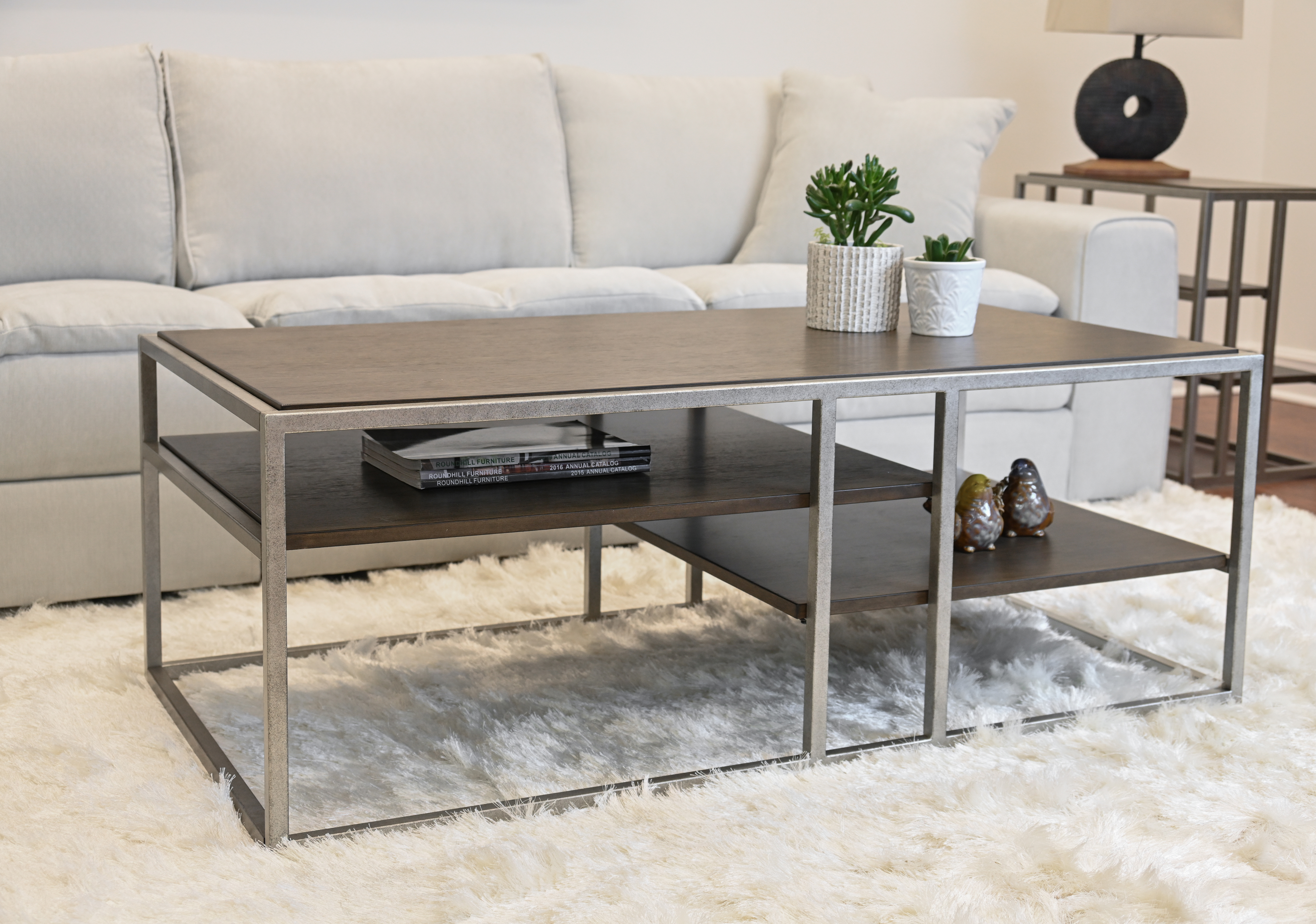 Padena Metal Frame Wood Living Room Coffee Table with Shelf