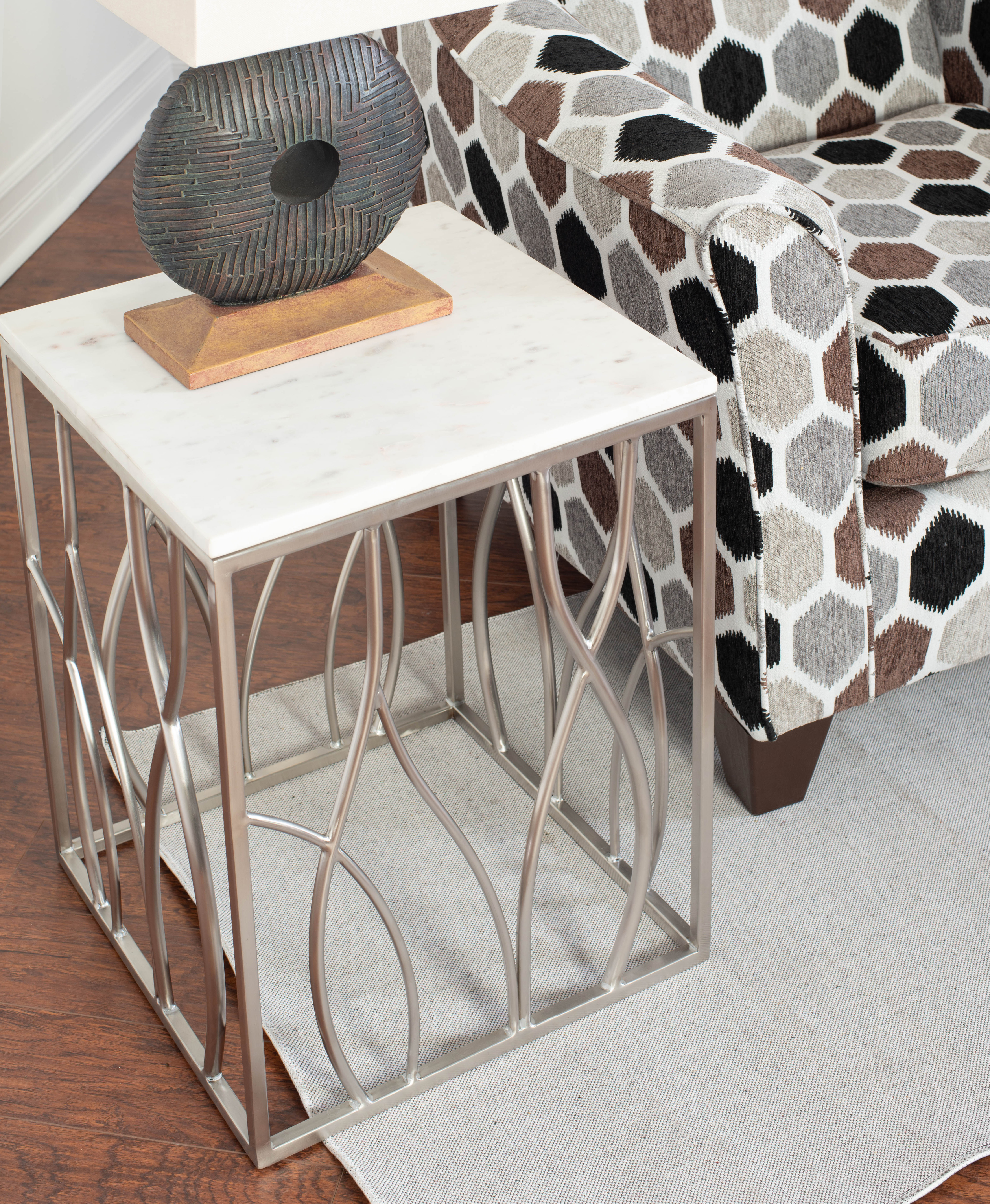 Kameral Square Marble End Table with Stainless Steel Base