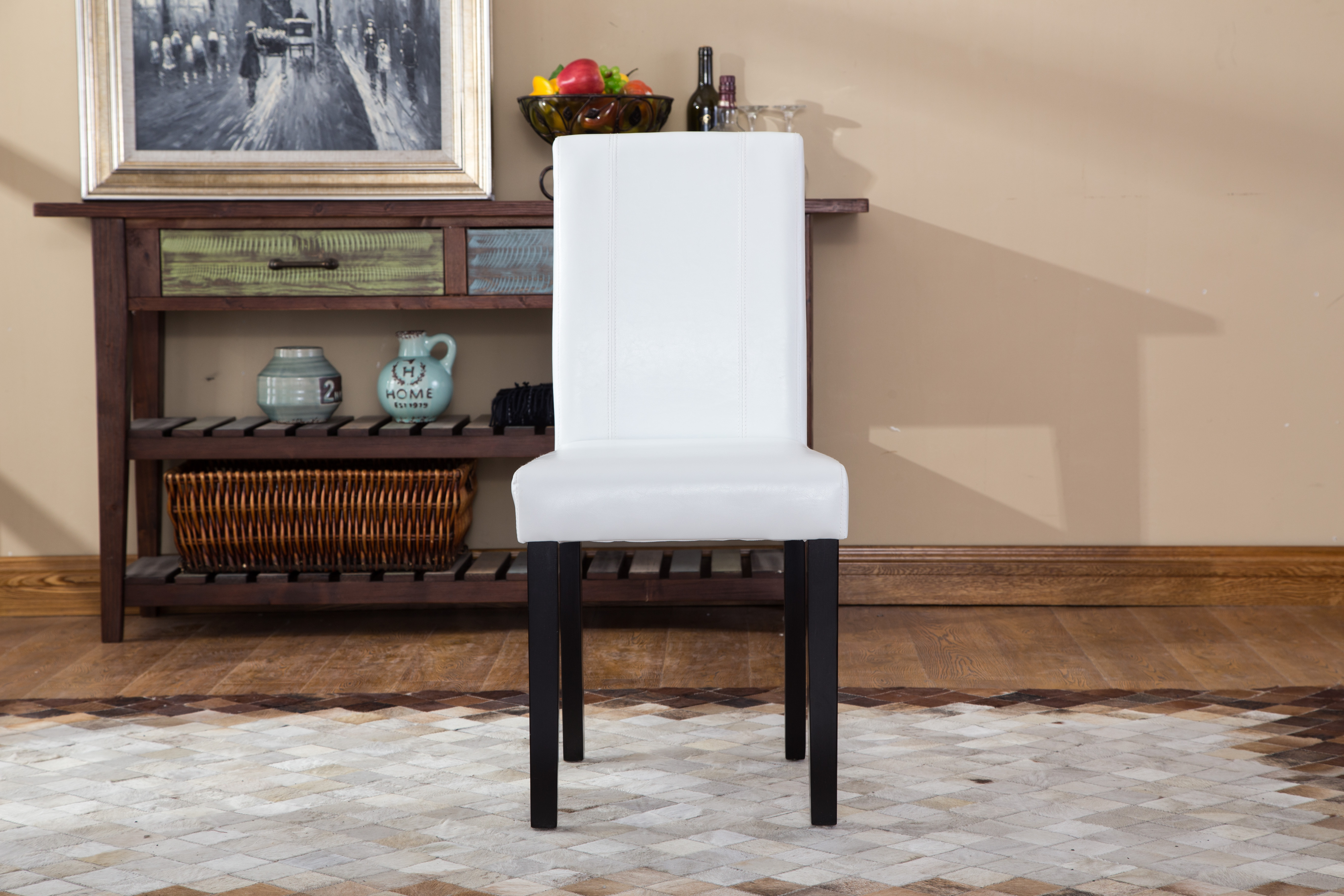 Urban Style Solid Wood Leatherette Padded Parson Chair, White, Set of 2