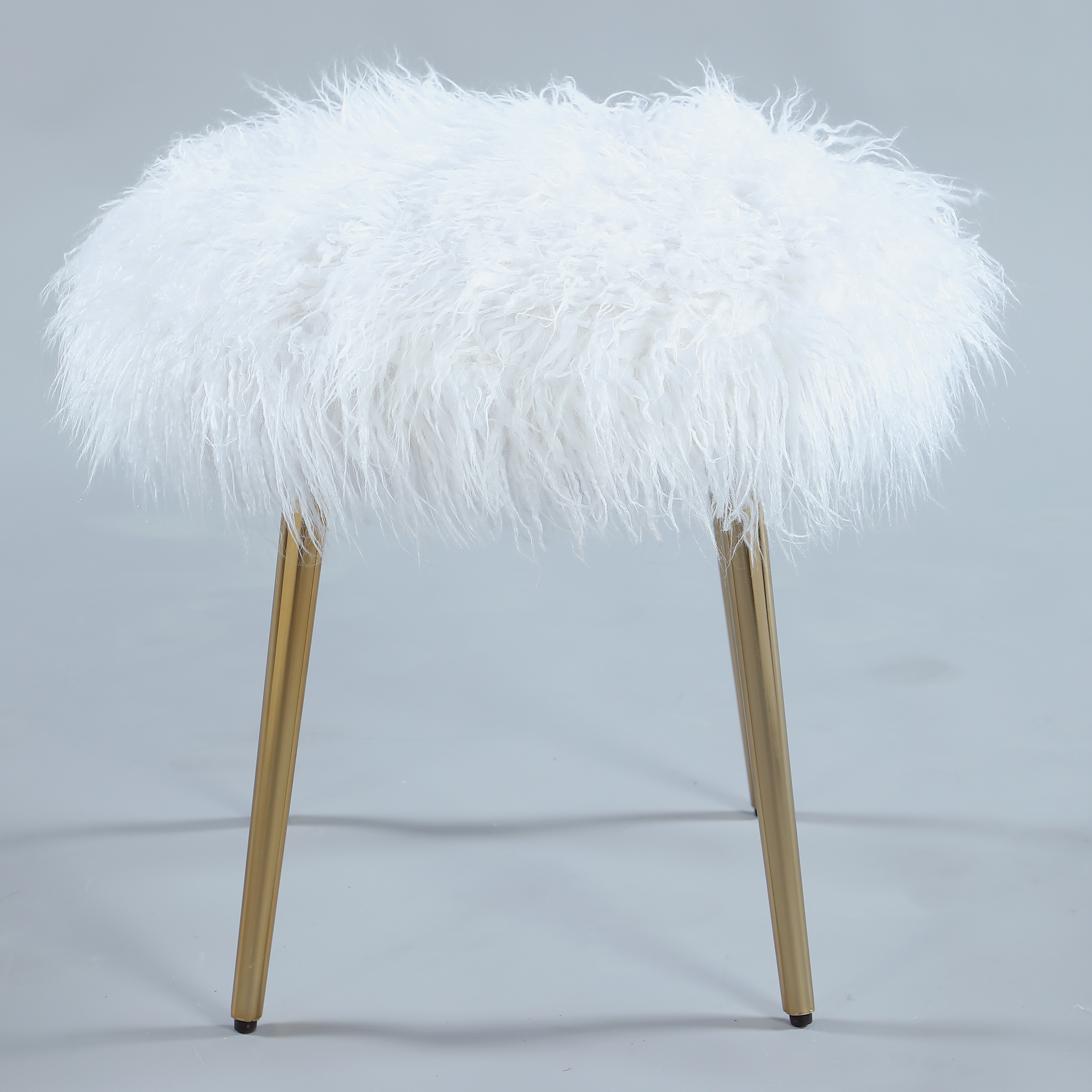 Ravni Faux Fur Accent Ottoman with Gold Legs