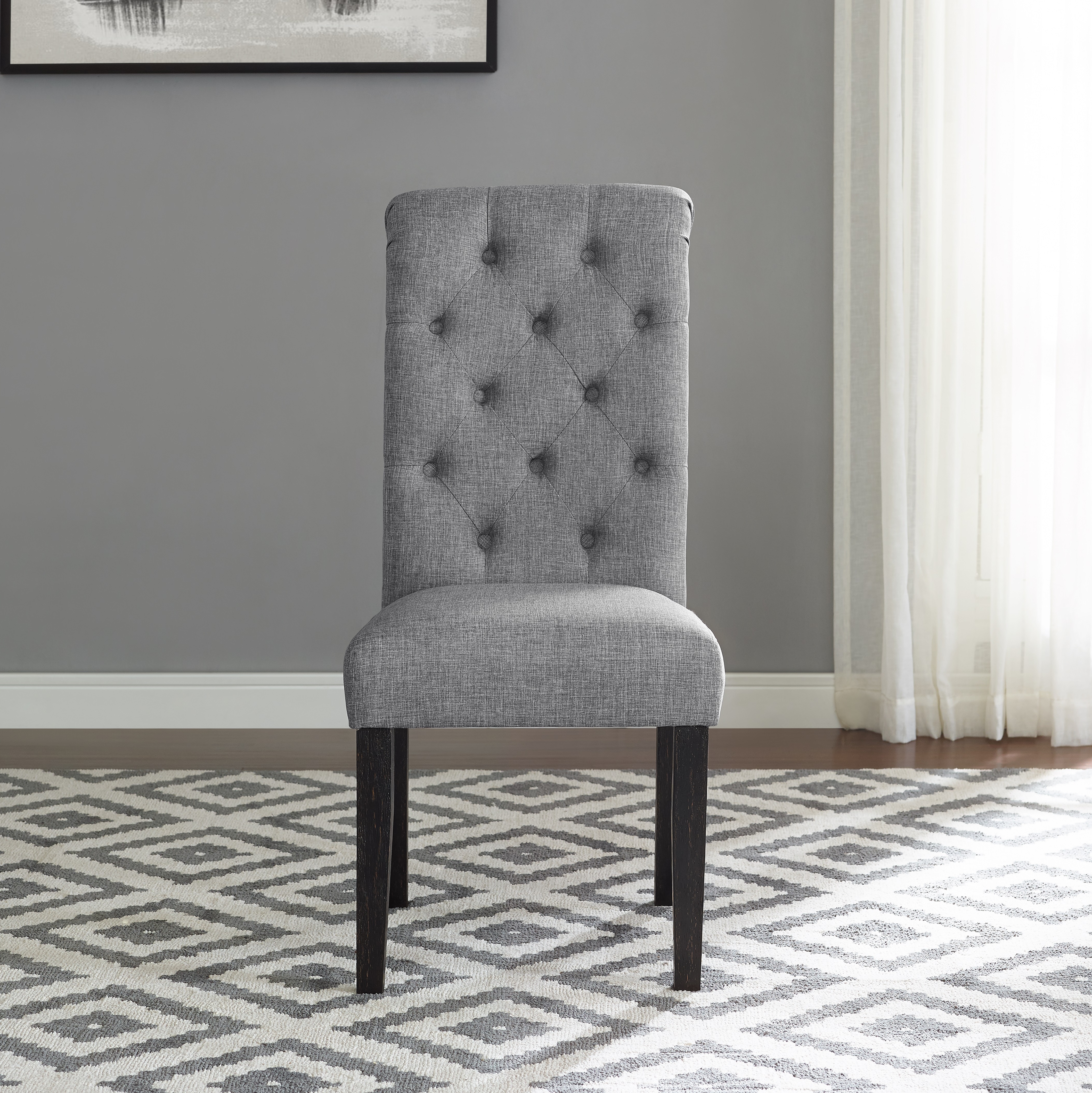 Leviton Solid Wood Tufted Asons Dining Chair, Set of 2, Grey