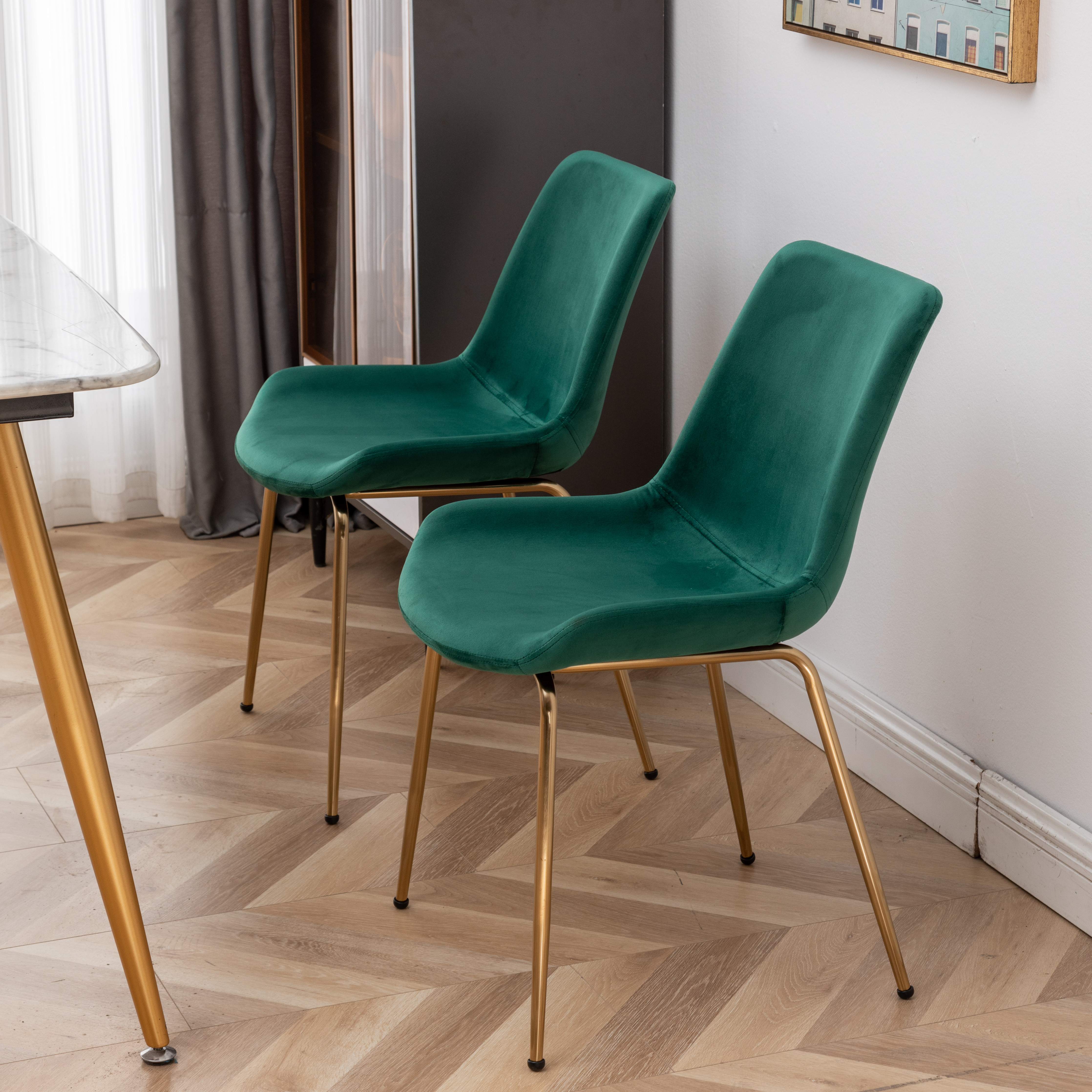 Aufurr Modern Velvet Dining Chair, Set of 2, Green