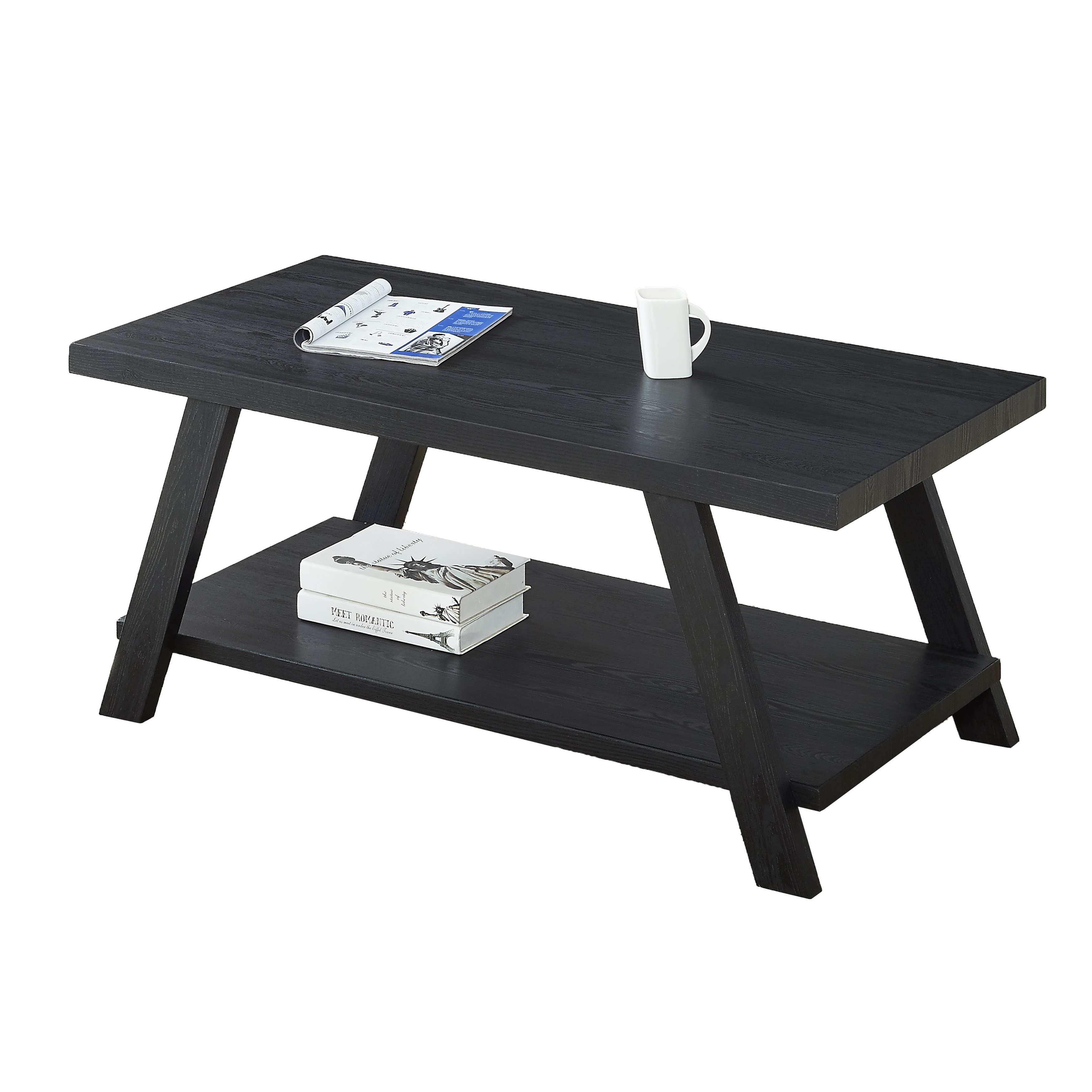 Athens Contemporary Replicated Wood Shelf Coffee Table in Black Finish