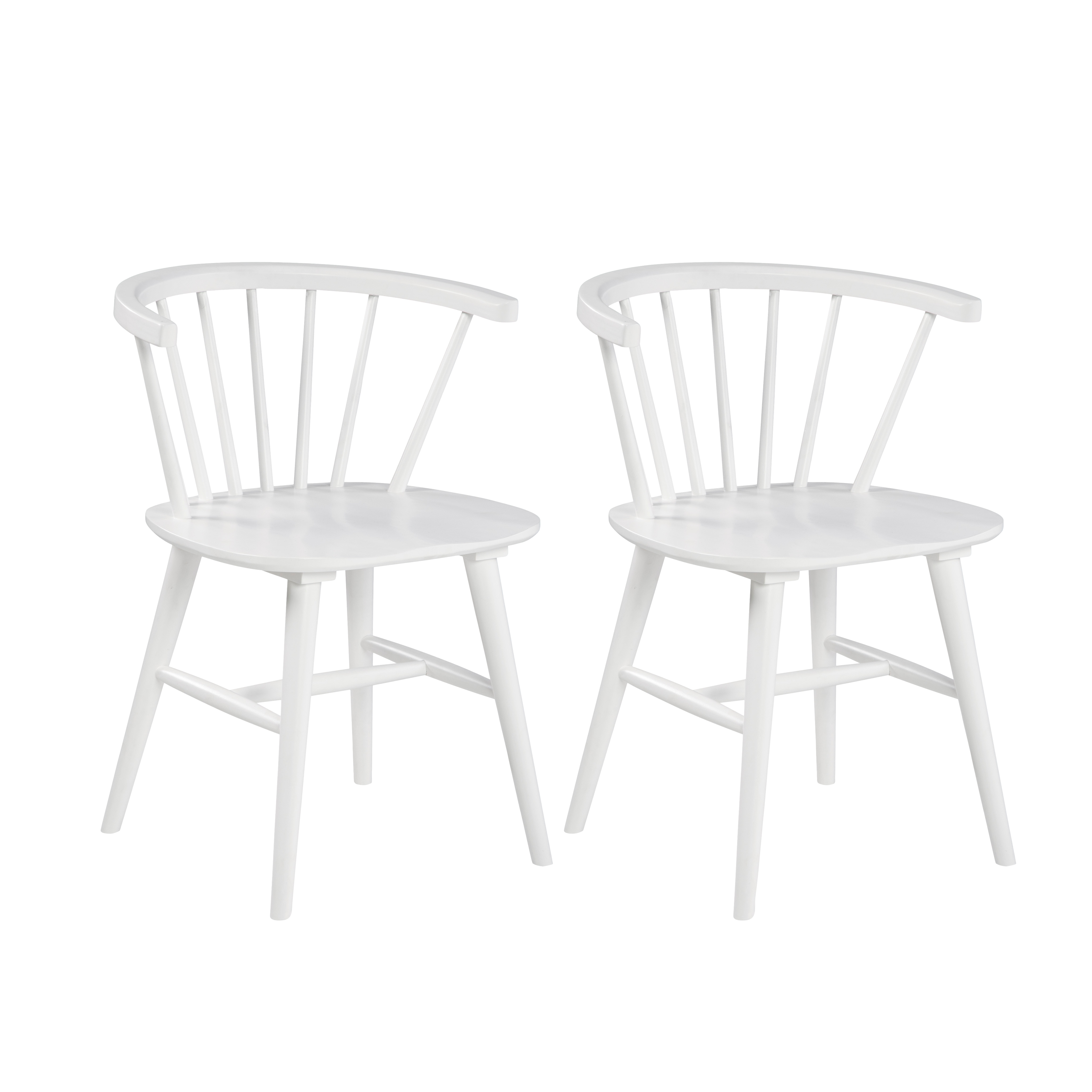 Alwynn Contemporary Wooden Spindle Back Dining Chairs, Windsor Chairs, Set of 2, White