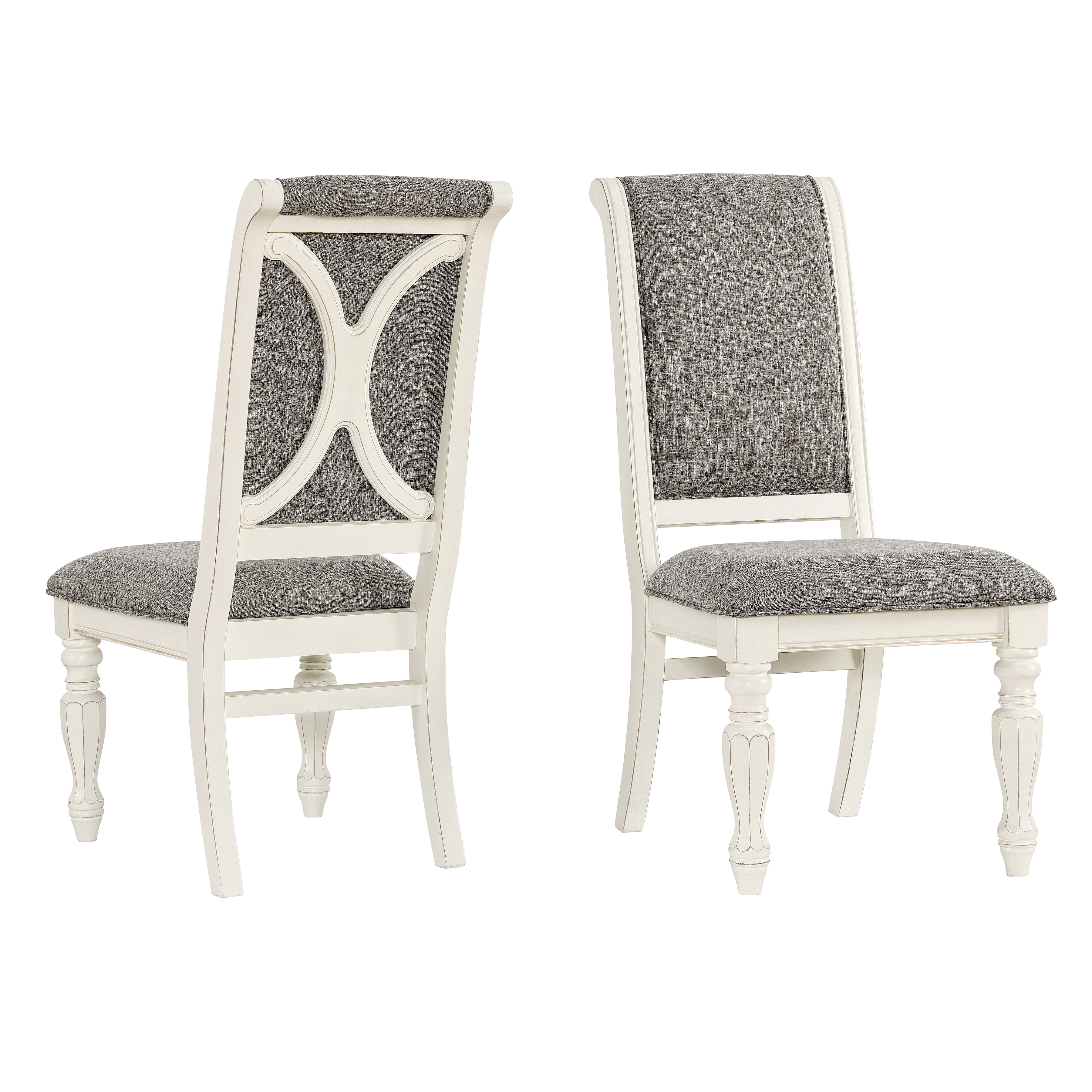 Belleza Antique White Solid Wood Upholstered Dining Chairs, Set of 2