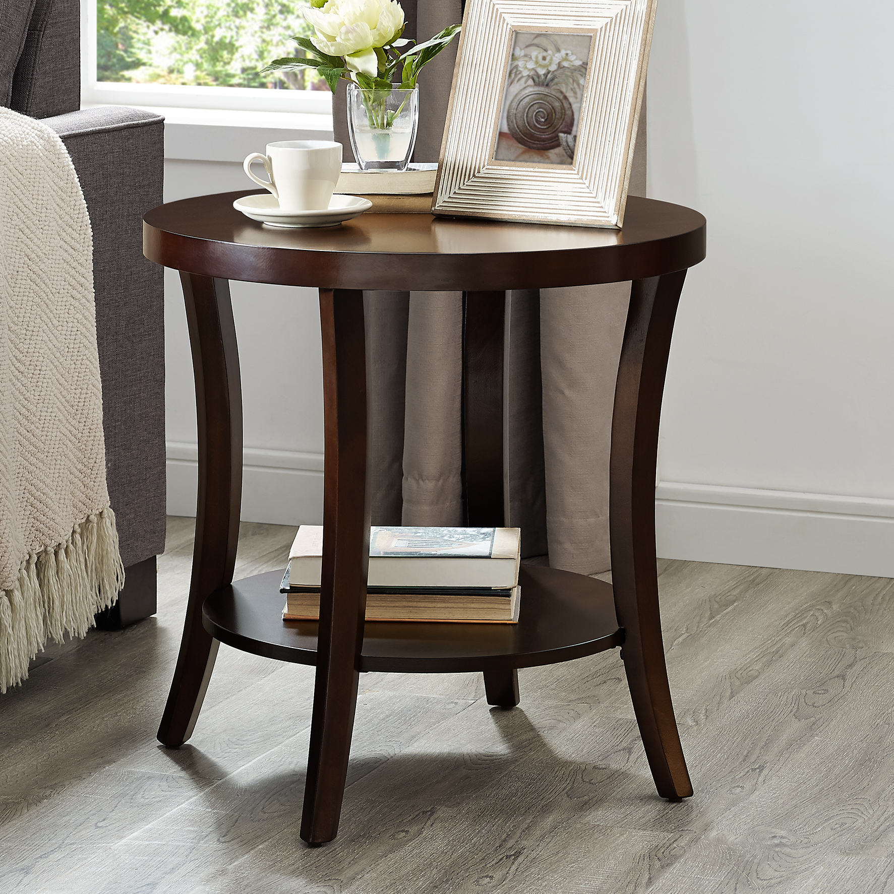 Perth Contemporary Oval Shelf End Table, Espresso