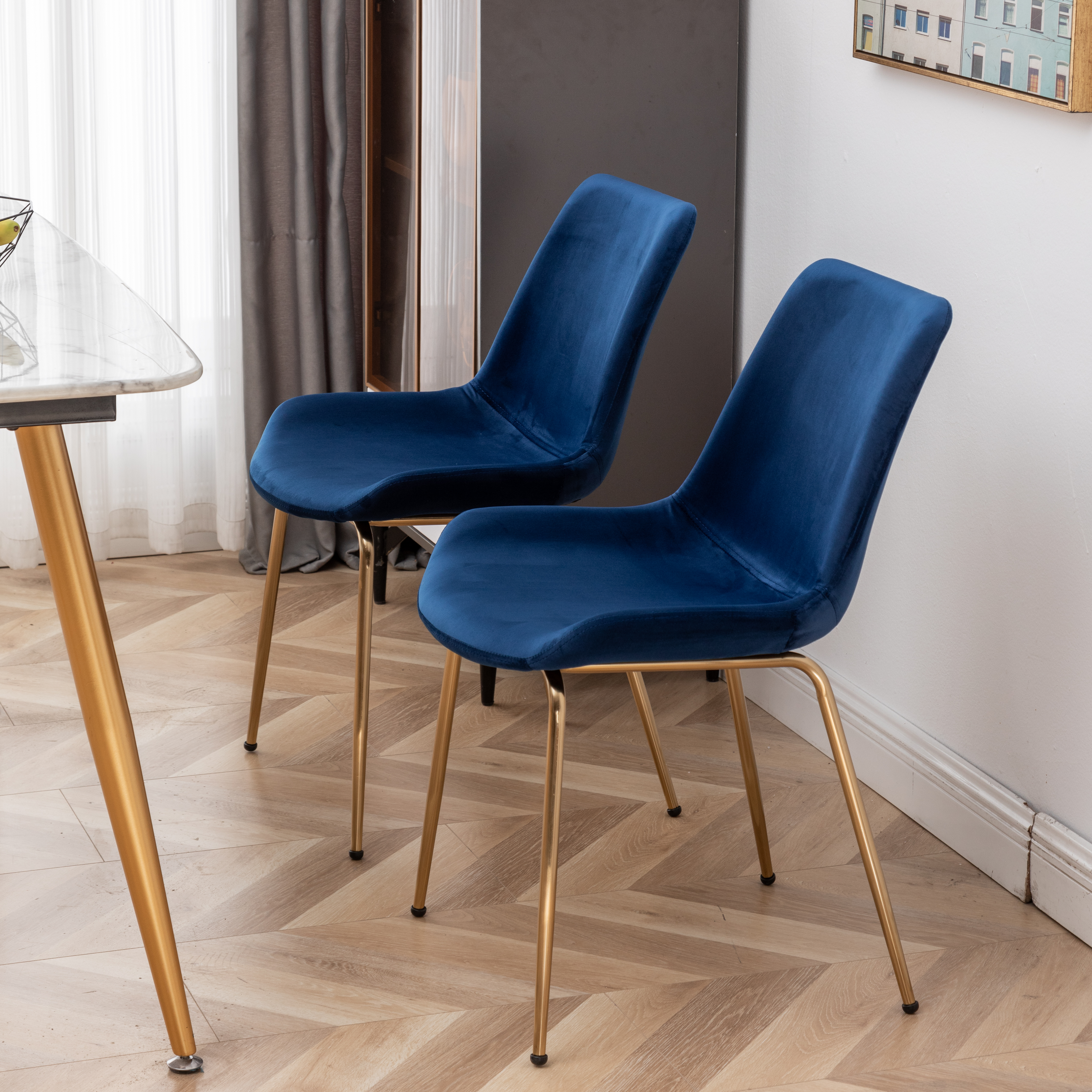 Aufurr Modern Velvet Dining Chair, Set of 2, Blue