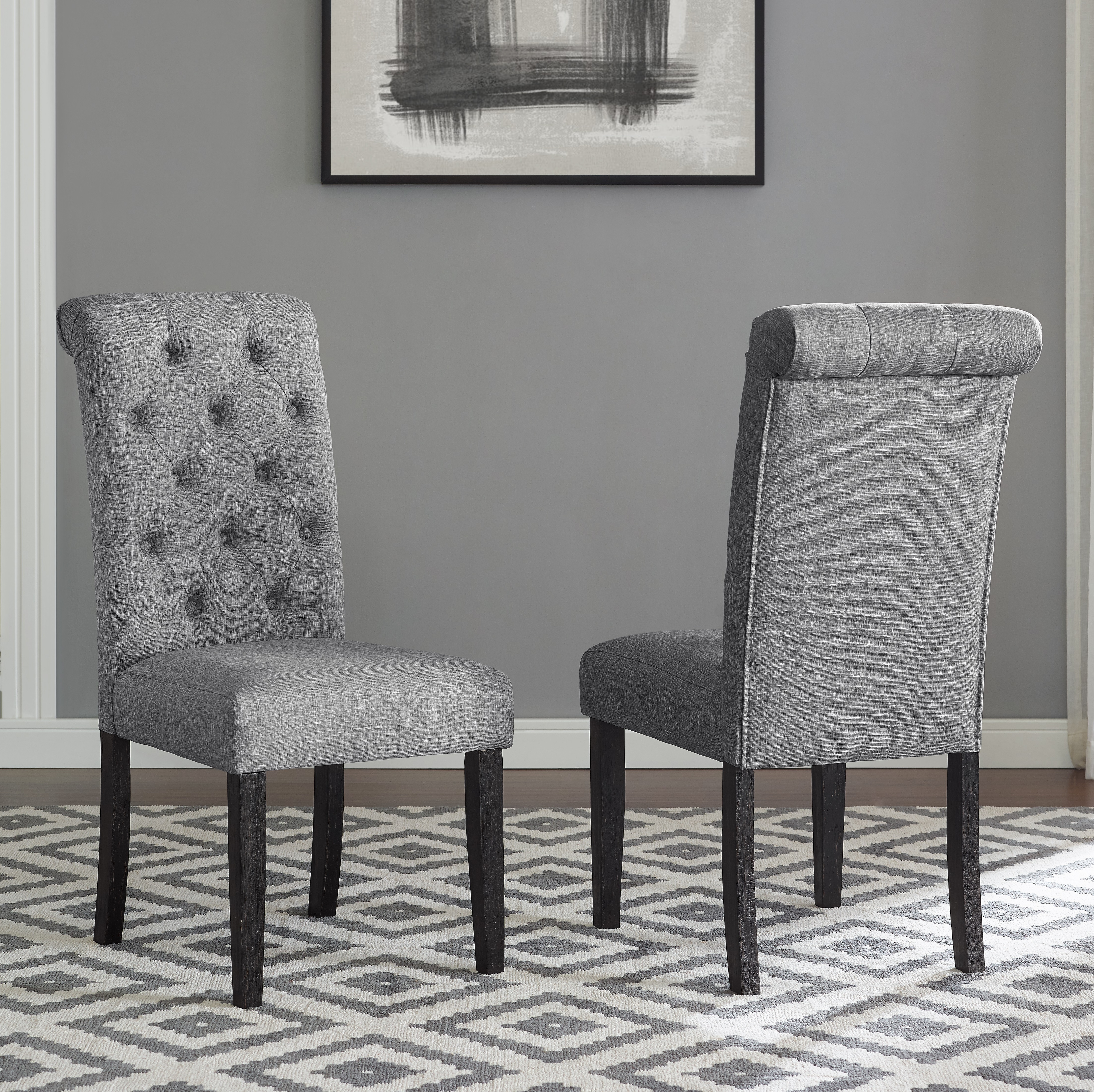 Leviton Solid Wood Tufted Asons Dining Chair, Set of 2, Grey