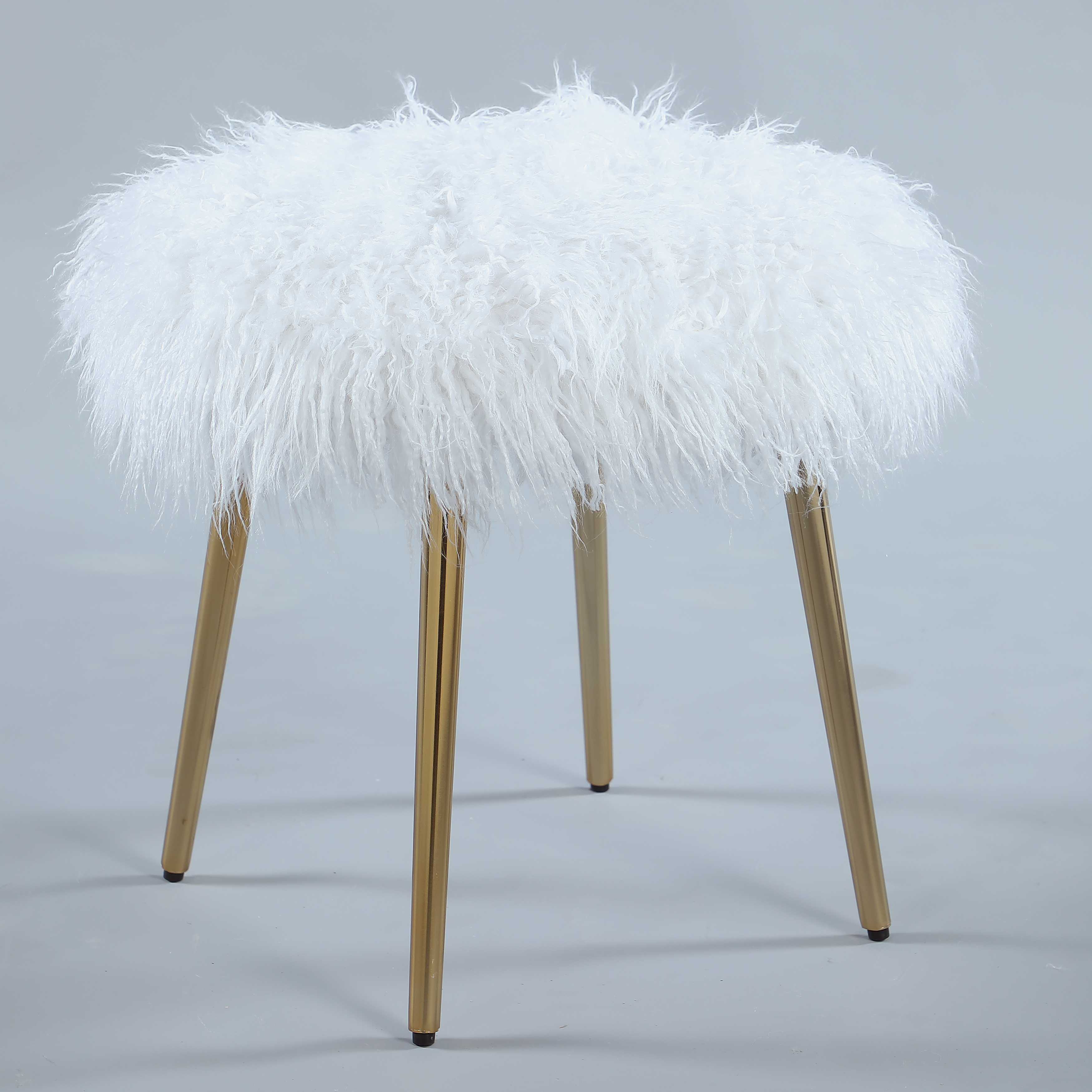 Ravni Faux Fur Accent Ottoman with Gold Legs