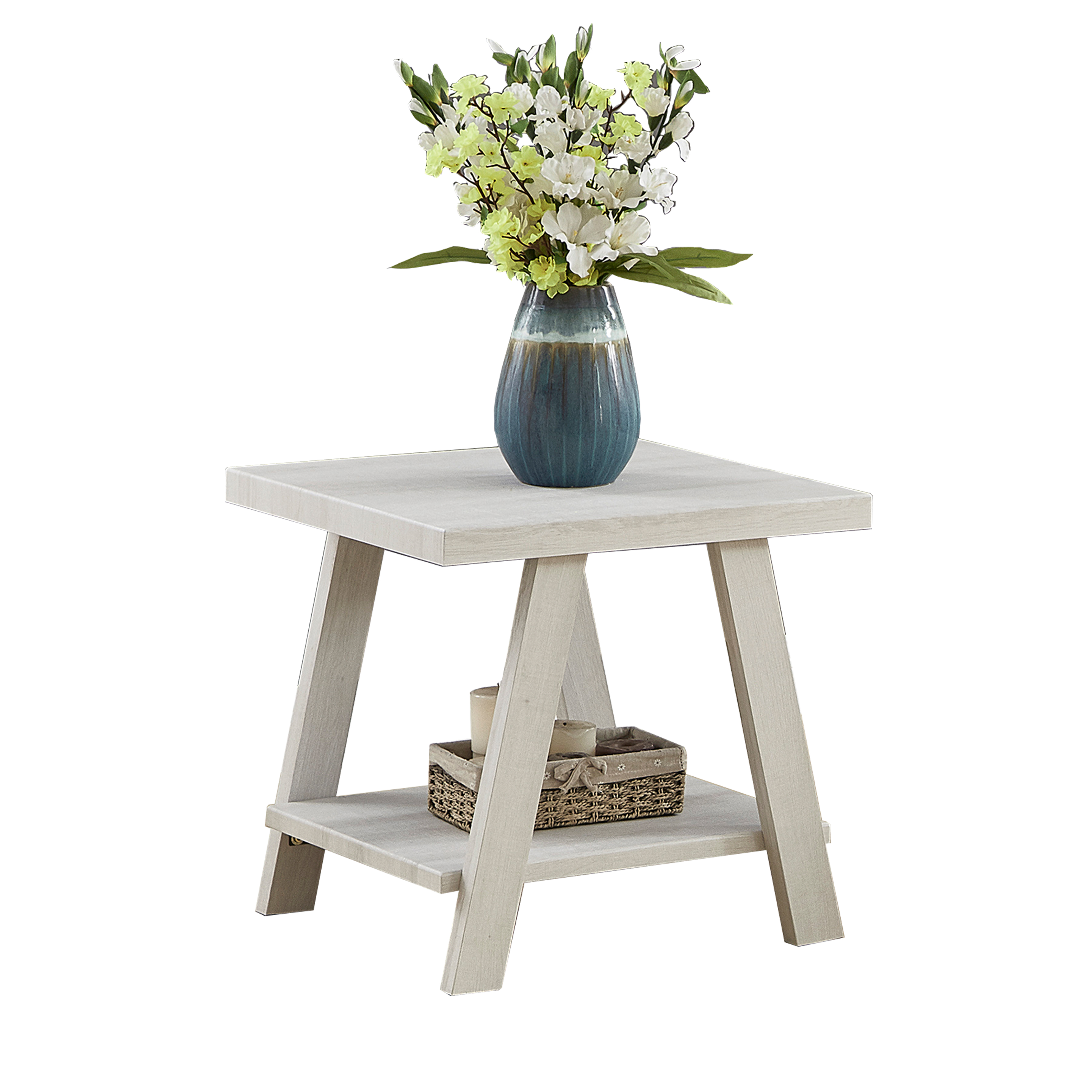 Athens Contemporary Wood Shelf End Table in White Finish