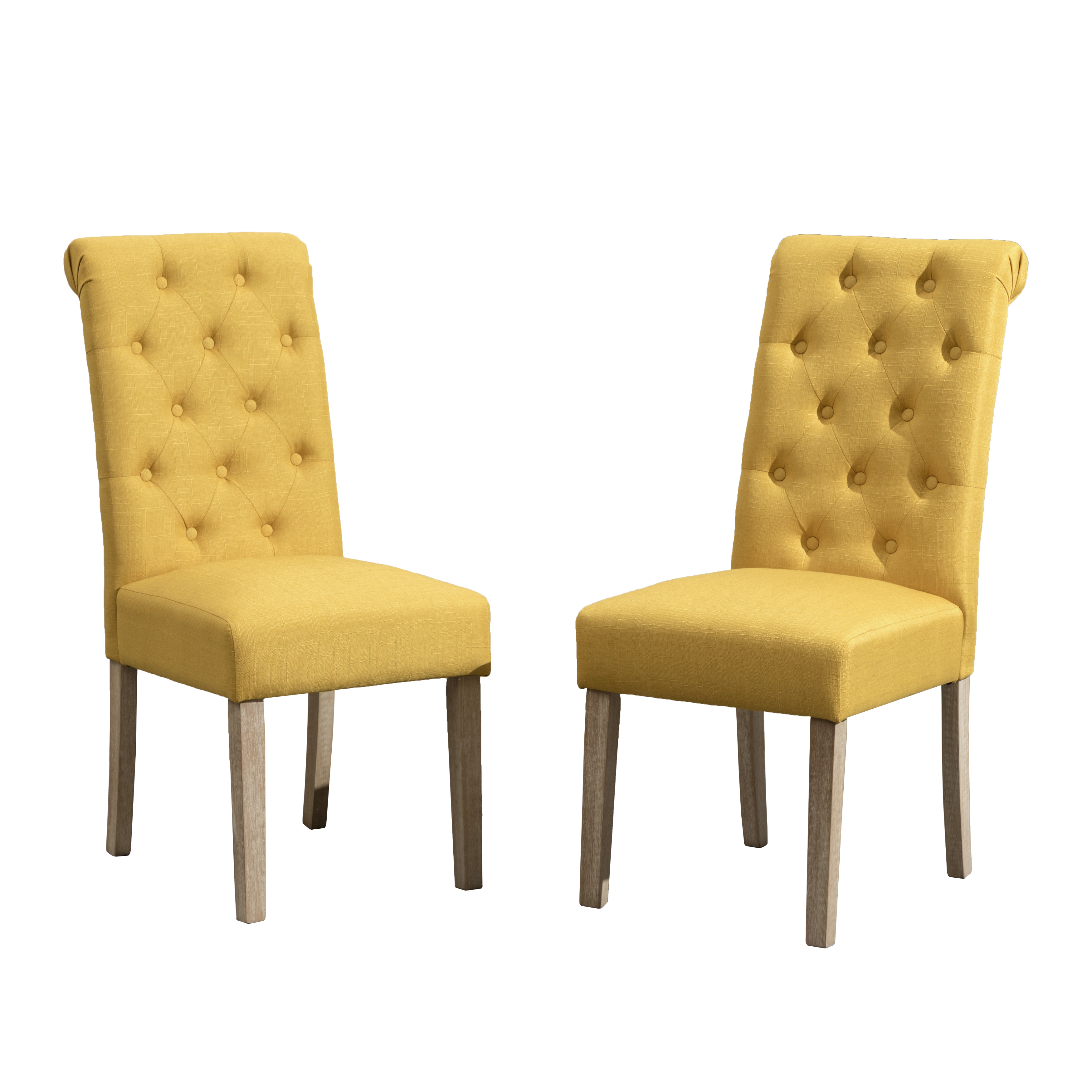 Habit Solid Wood Tufted Parsons Dining Chair, Set of 2, Yellow