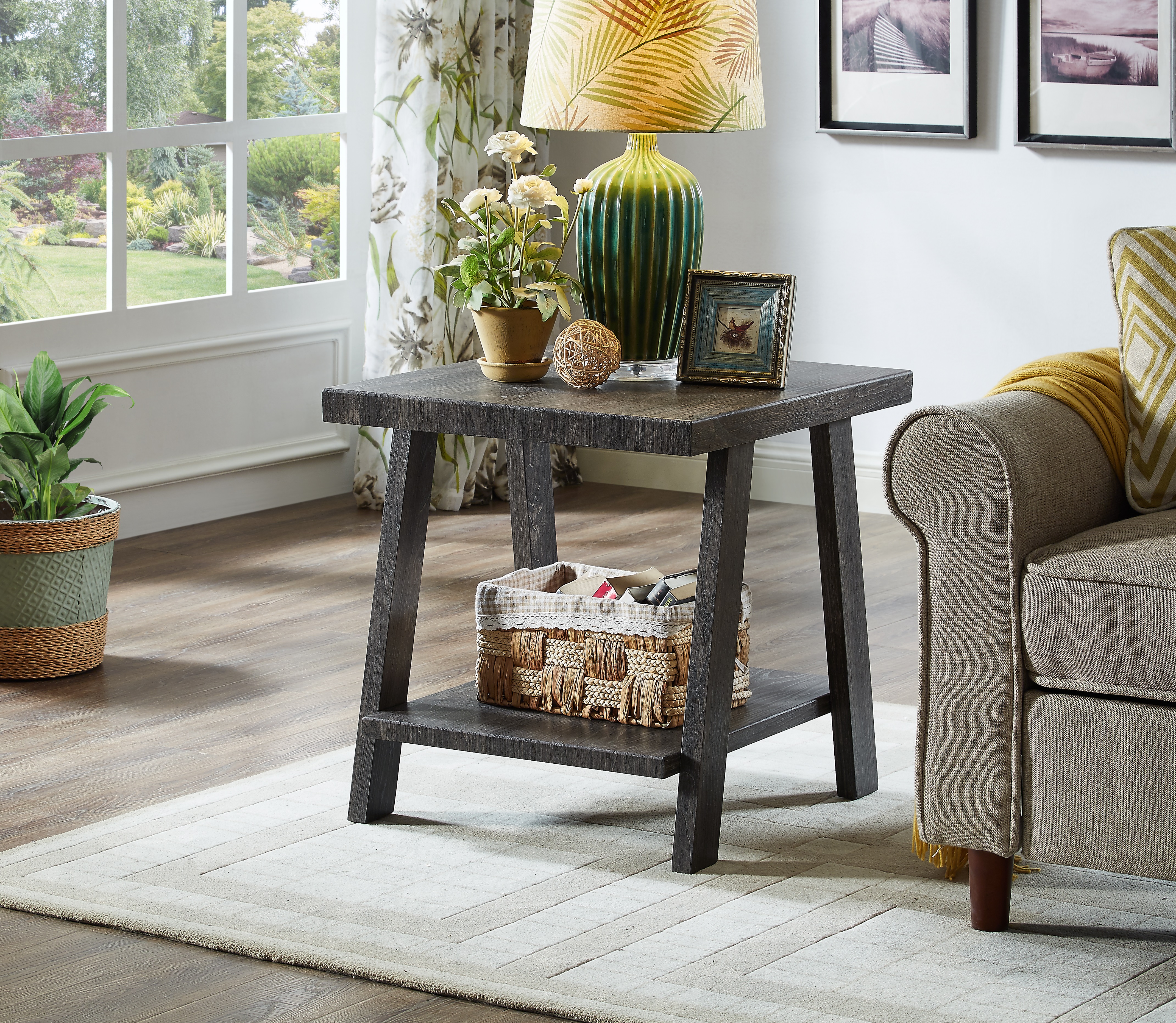 Athens Contemporary Replicated Wood Shelf End Table in Charcoal Finish