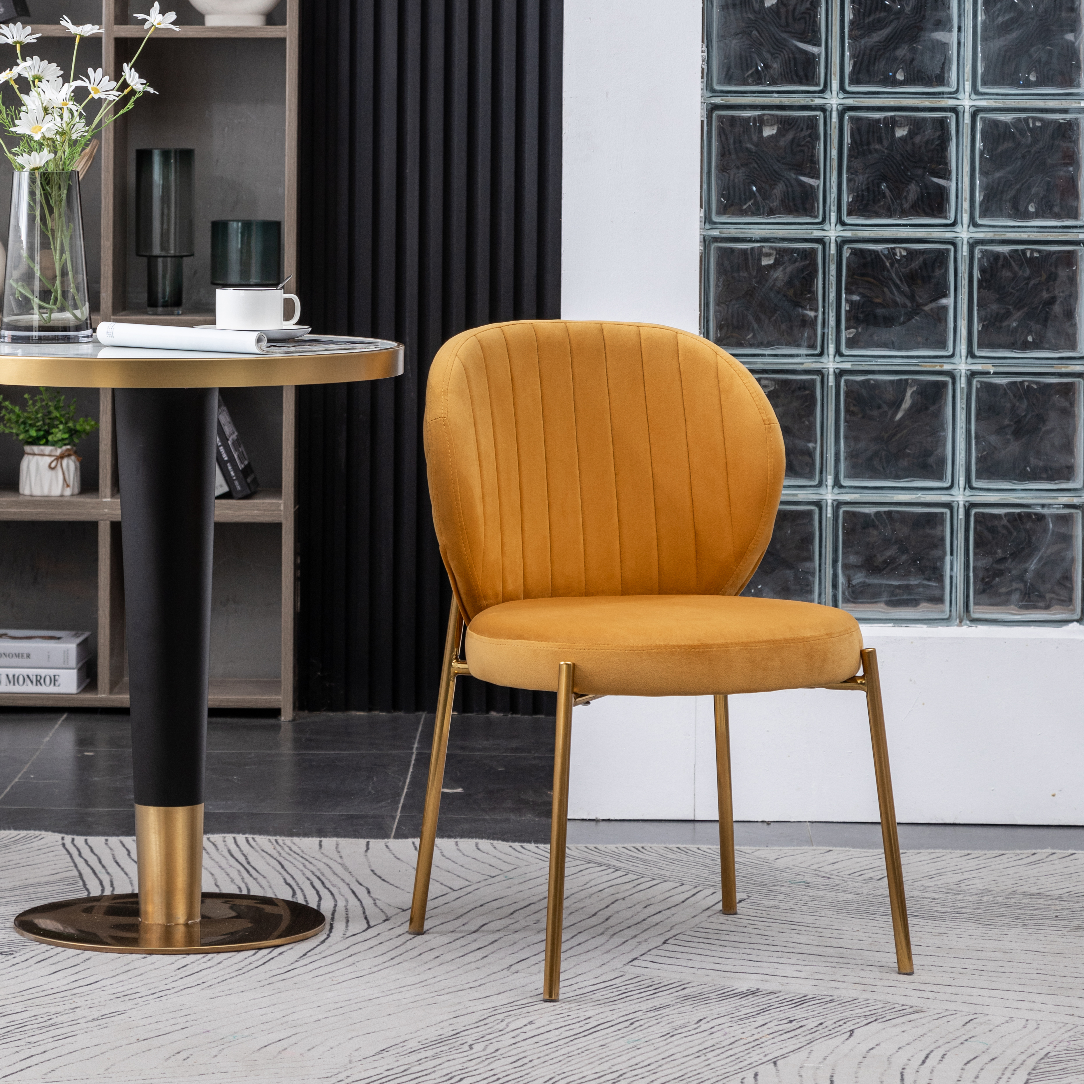 Amoa Contemporary Velvet Upholstery Dining Chair, Yellow