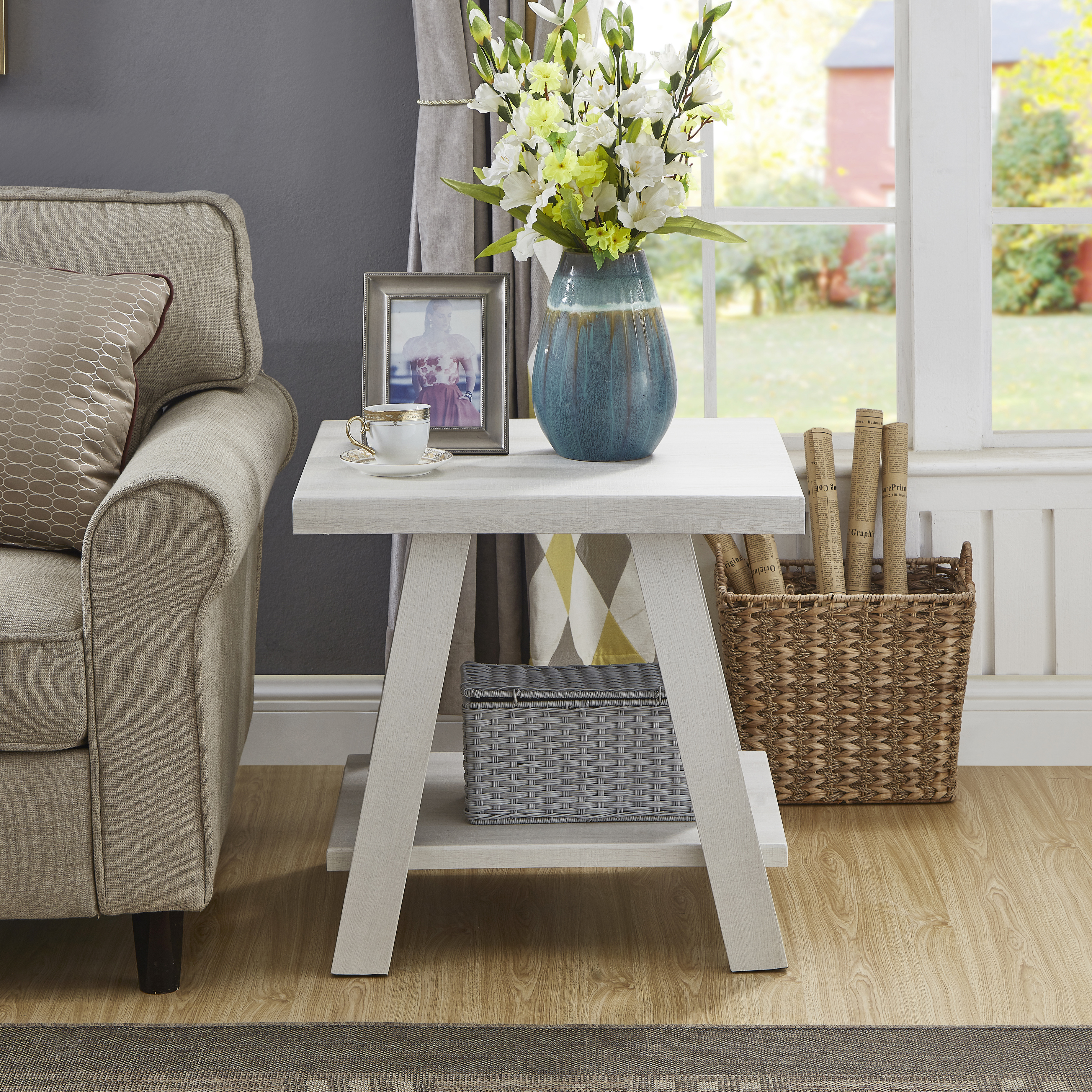 Athens Contemporary Wood Shelf End Table in White Finish