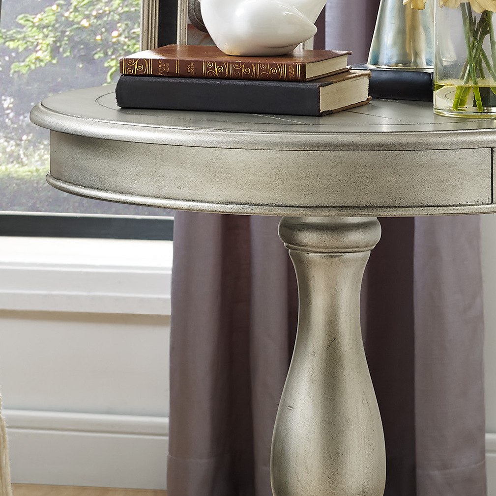 Rene Round Wood Pedestal Side Table, Champagne