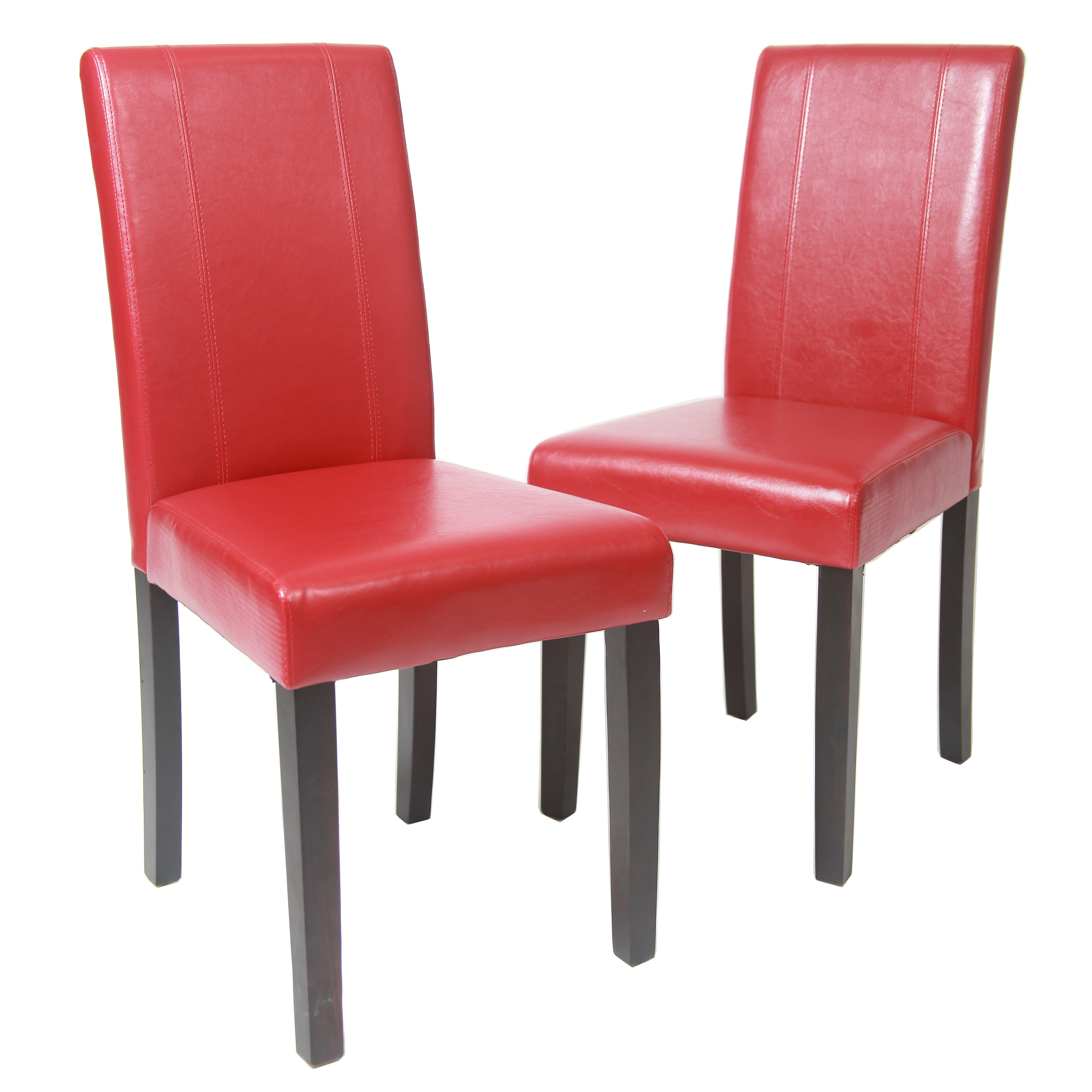 Urban Style Solid Wood Leatherette Padded Parson Chair, Red, Set of 2