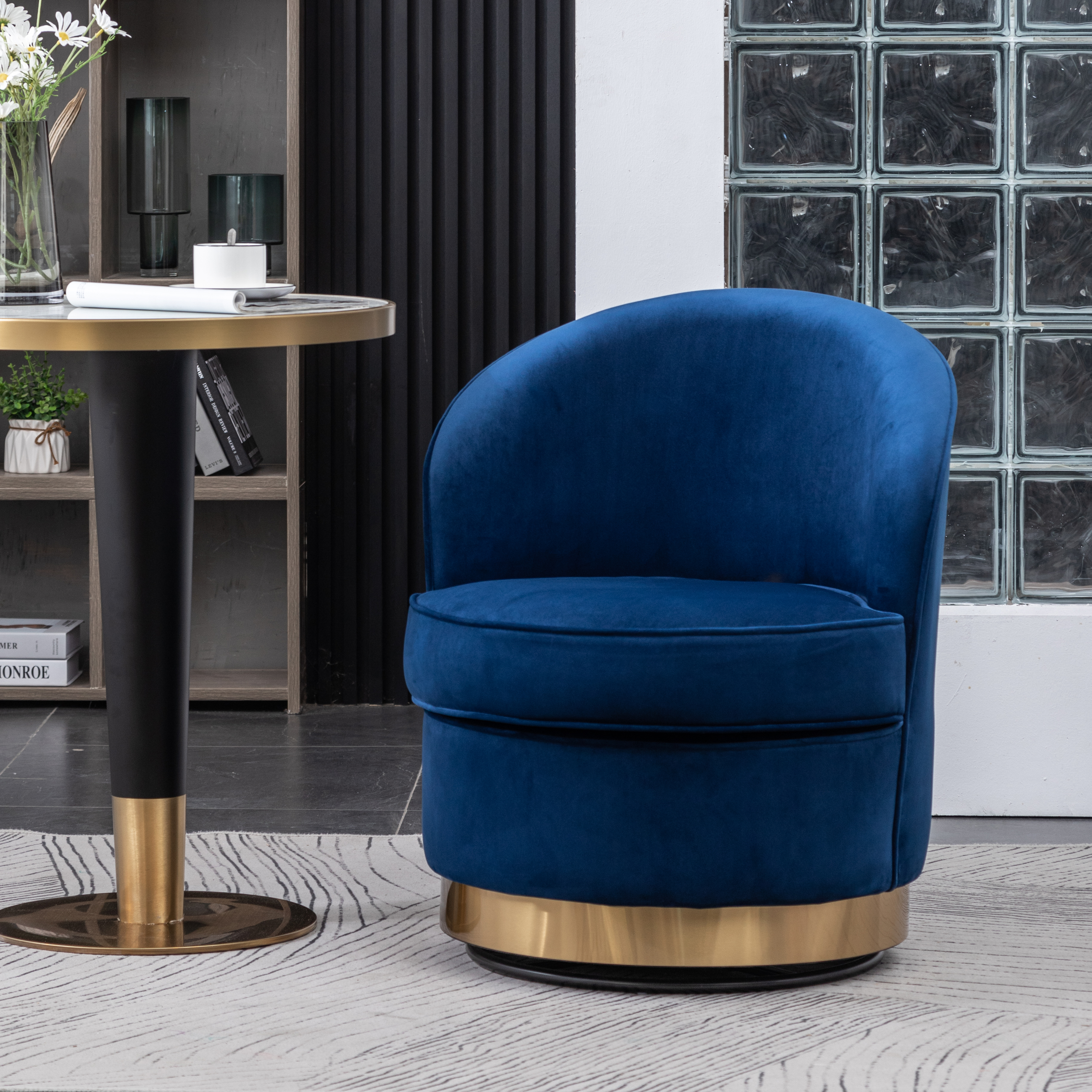 Wania Contemporary Velvet Swivel Chair, Blue