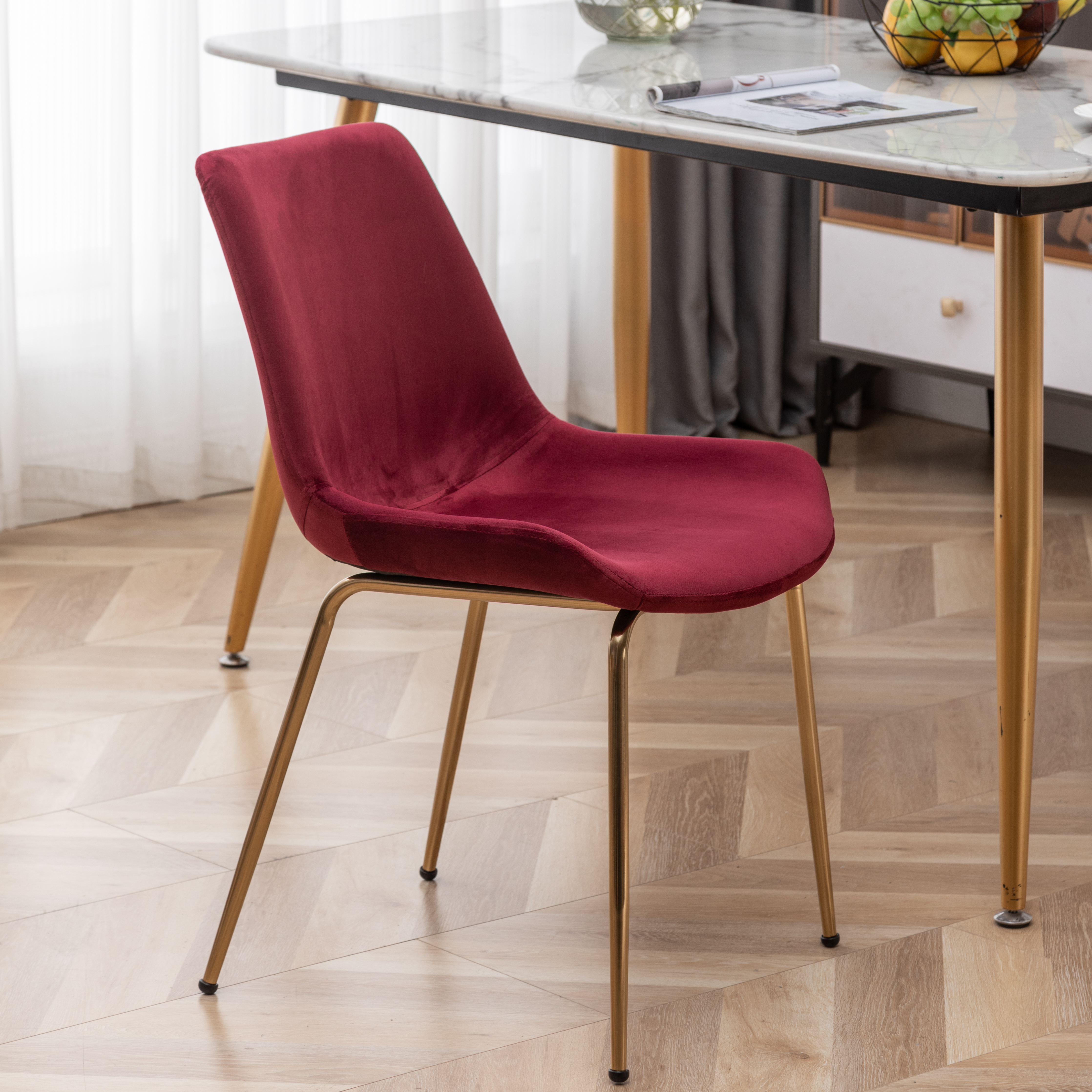 Aufurr Modern Velvet Dining Chair, Set of 2, Red