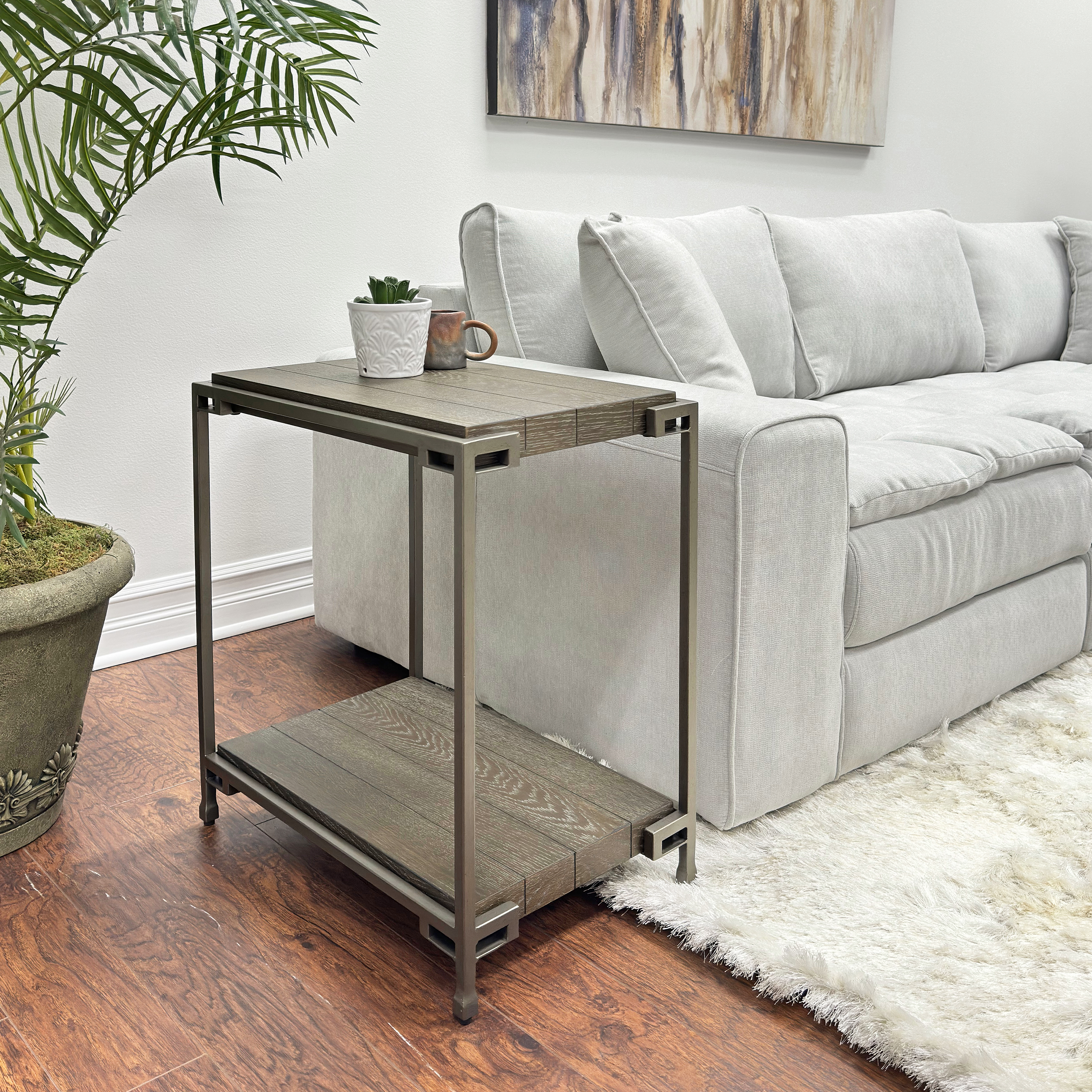 Corbeta Metal Frame Wood Living Room Chairside Table with Shelf, Aged Graphite