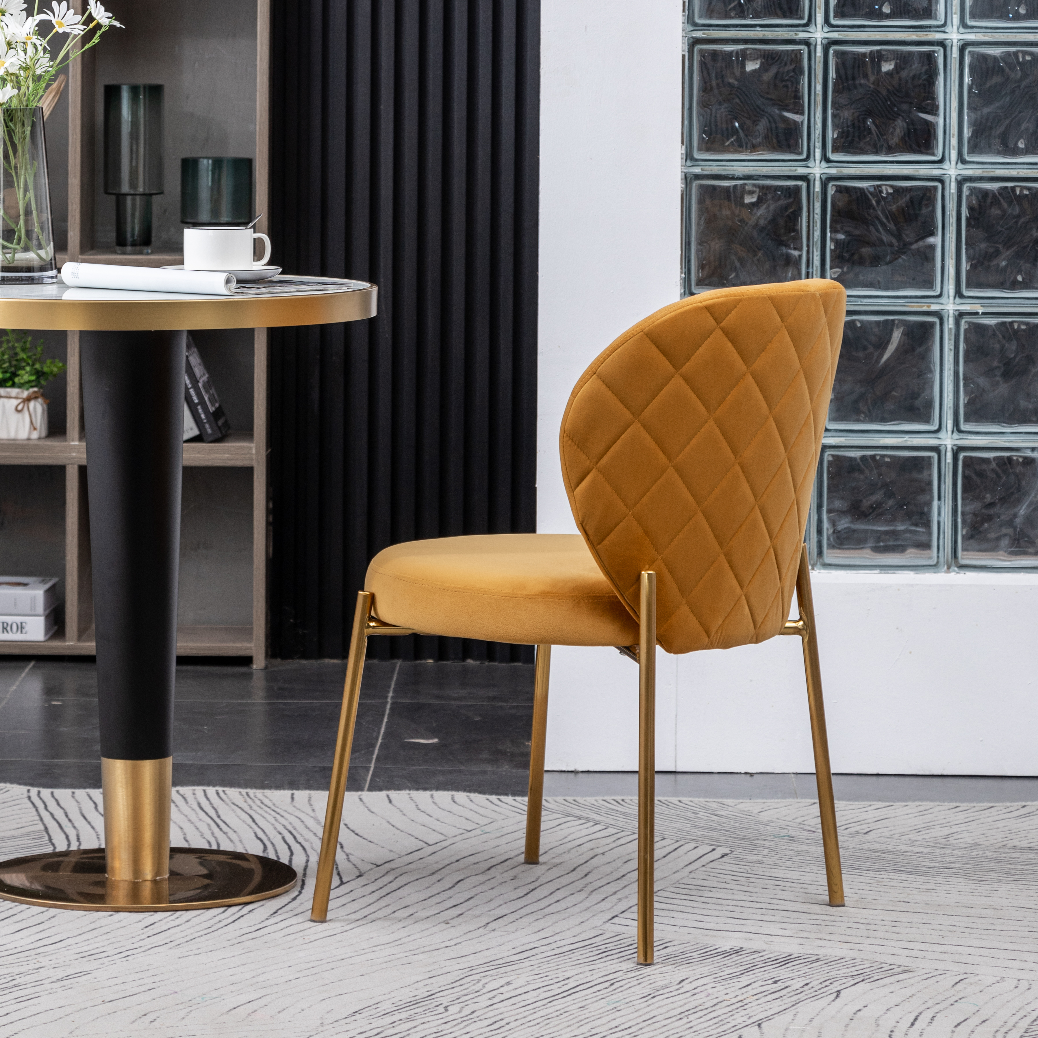 Amoa Contemporary Velvet Upholstery Dining Chair, Yellow