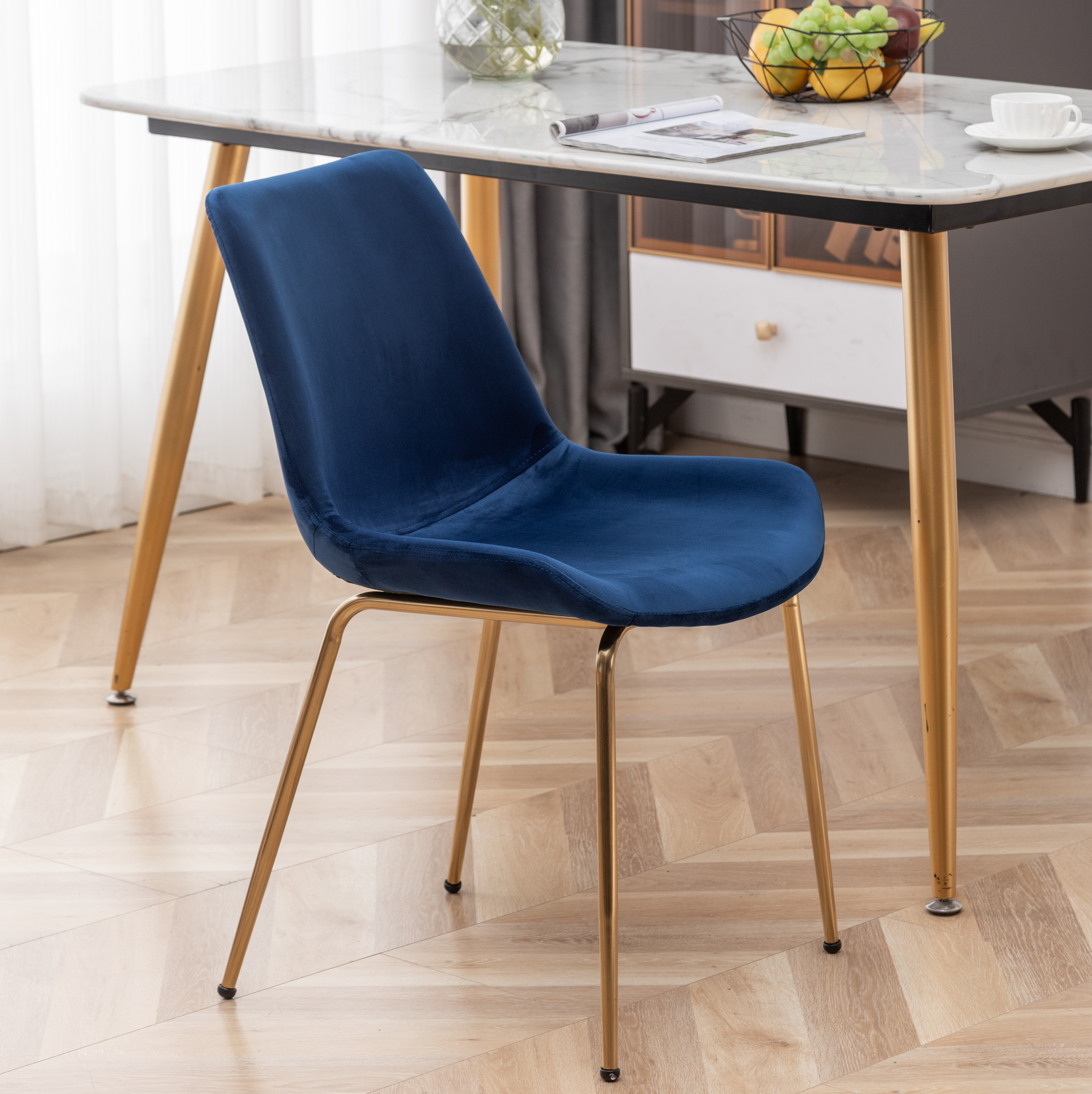 Aufurr Modern Velvet Dining Chair, Set of 2, Blue