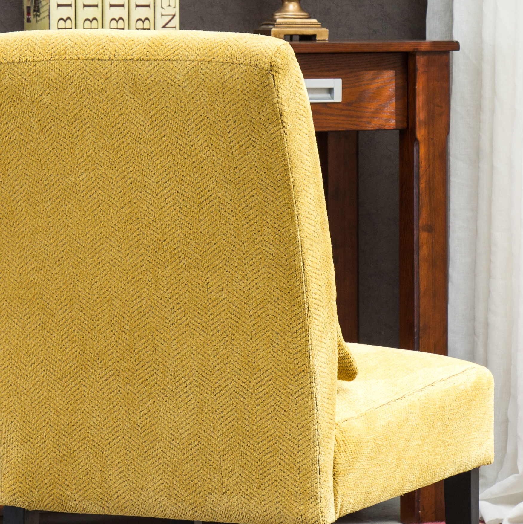 Pisano Contemporary Chenille Fabric Armless Accent Chair with Pillow, Yellow