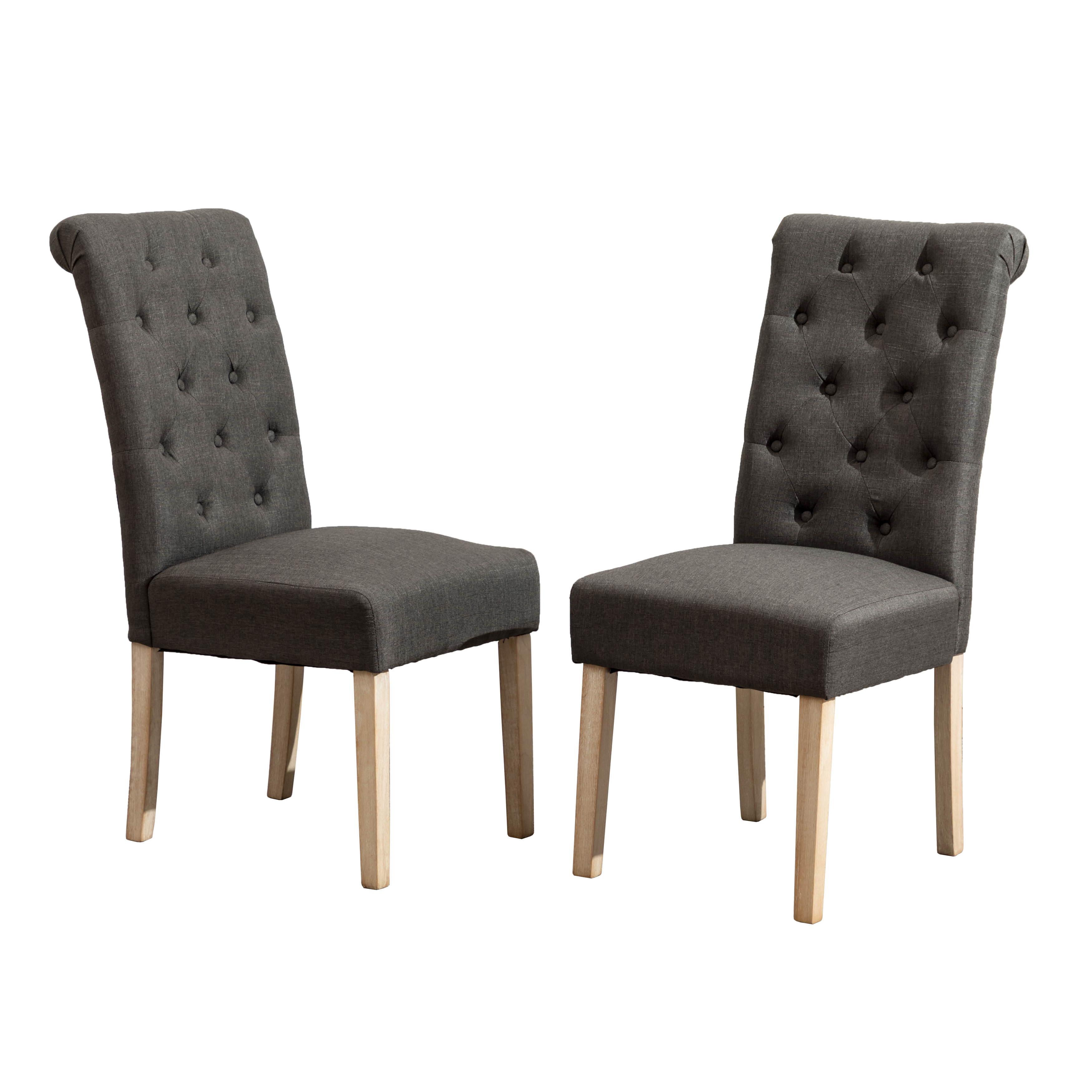 Habit Solid Wood Tufted Parsons Dining Chair, Set of 2, Charcoal