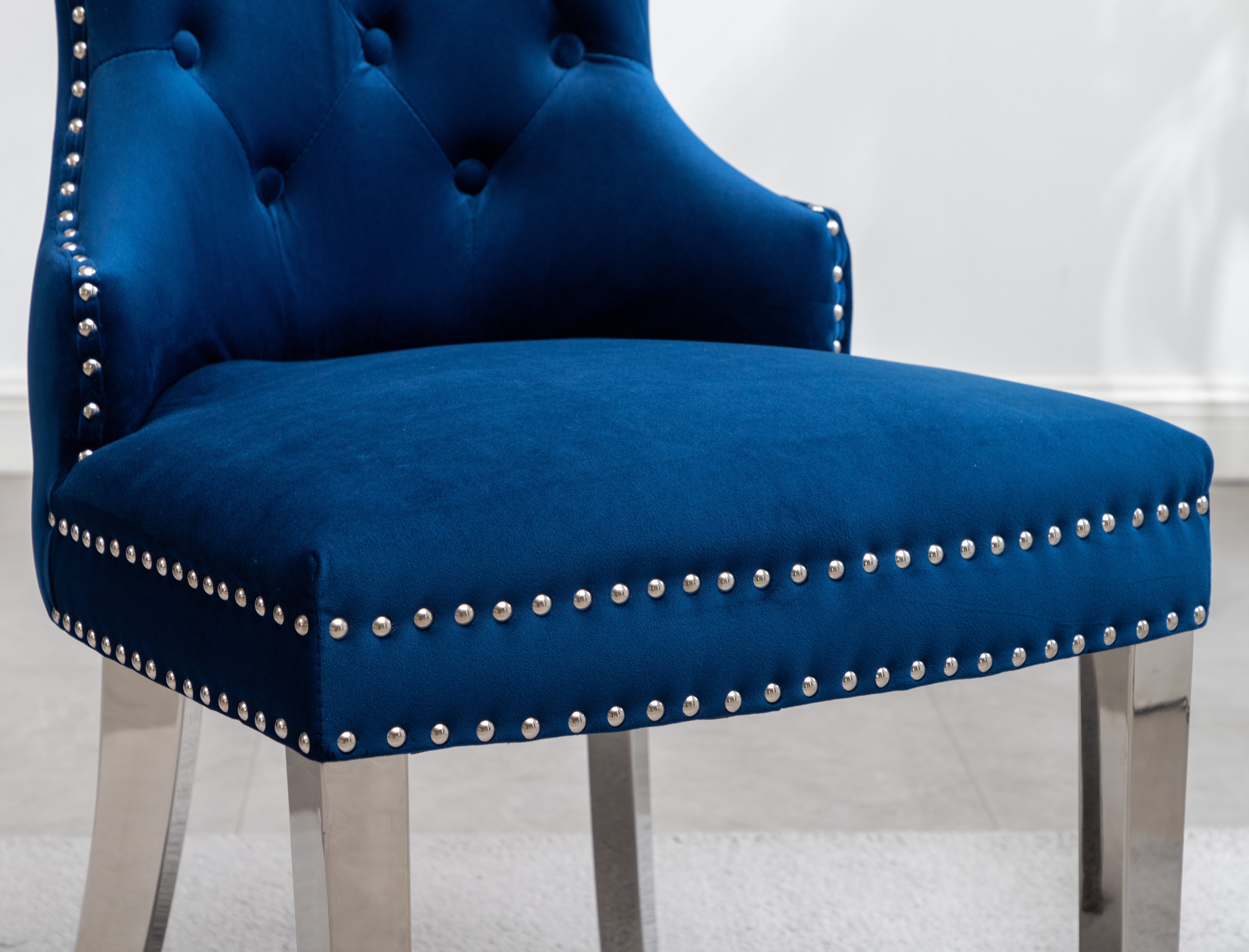 Montura Contemporary Tufted Velvet Chair with Nailhead Trim, Set of 2, Blue