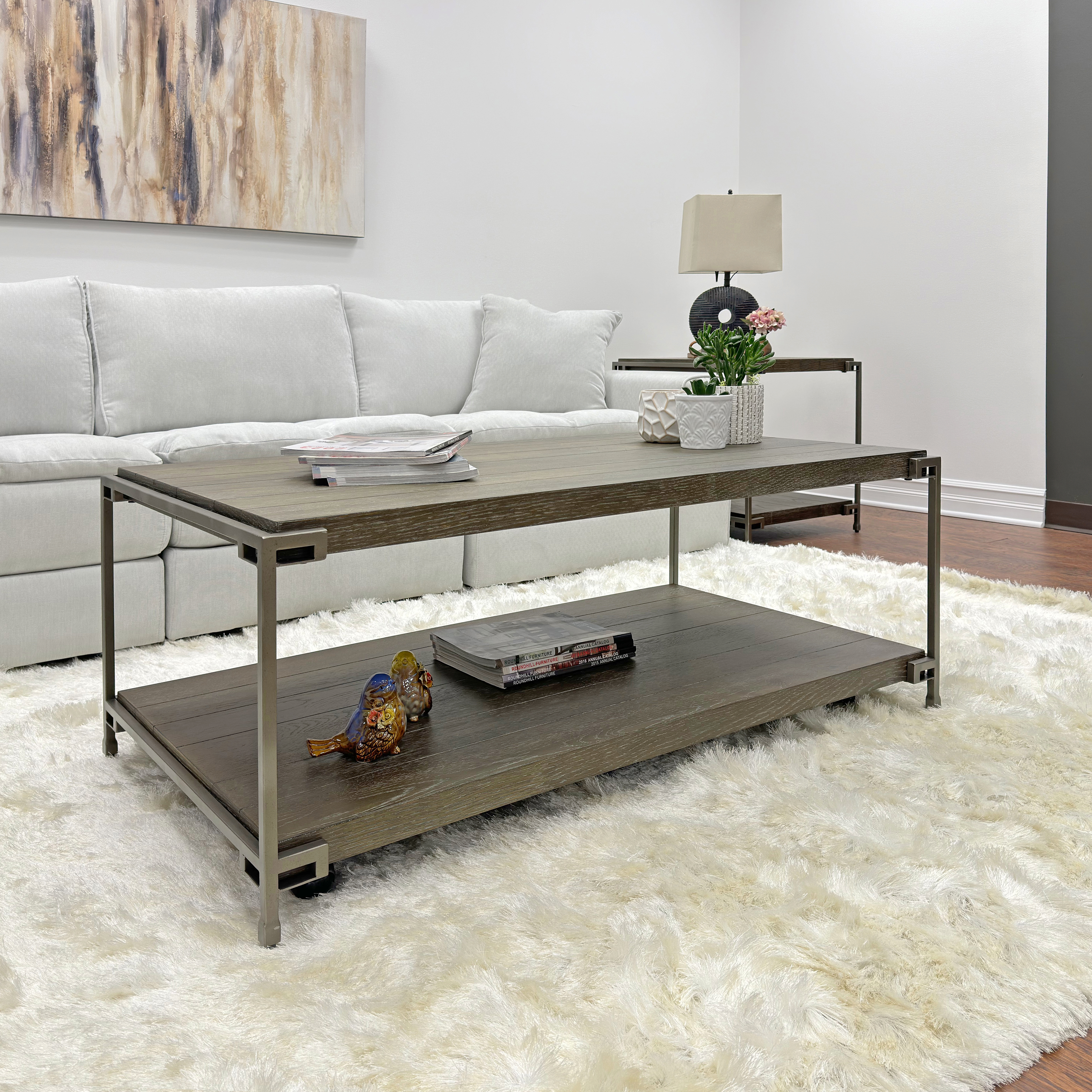 Corbeta Metal Frame Wood Living Room Coffee Table with Casters