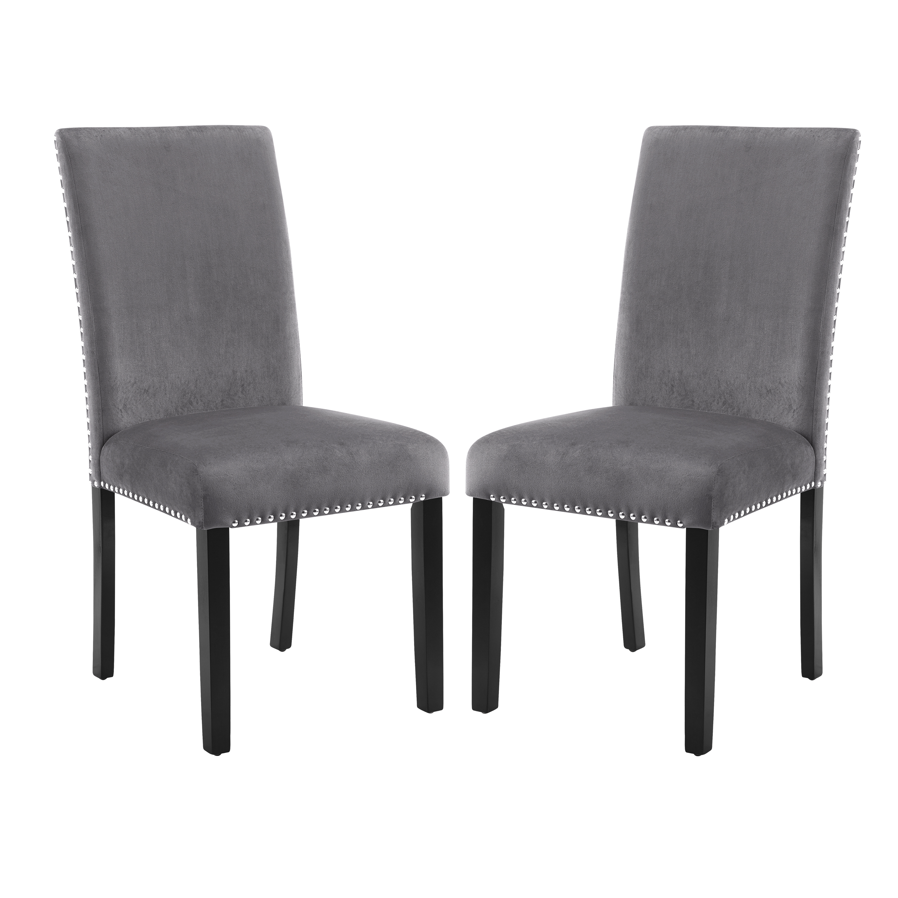 Cobre Contemporary Velvet Dining Chair with Nailhead Trim, Set of 2, Gray