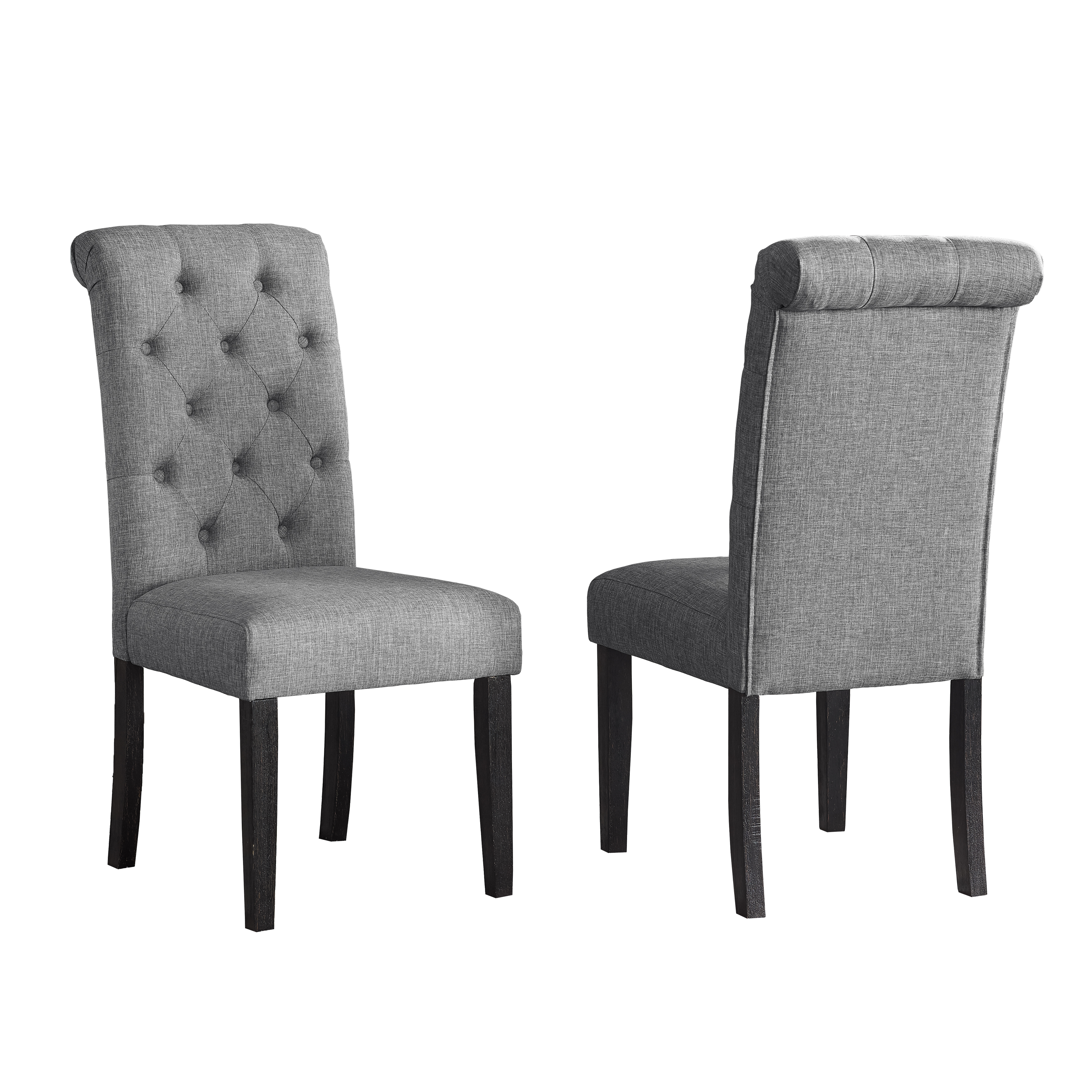 Leviton Solid Wood Tufted Asons Dining Chair, Set of 2, Grey