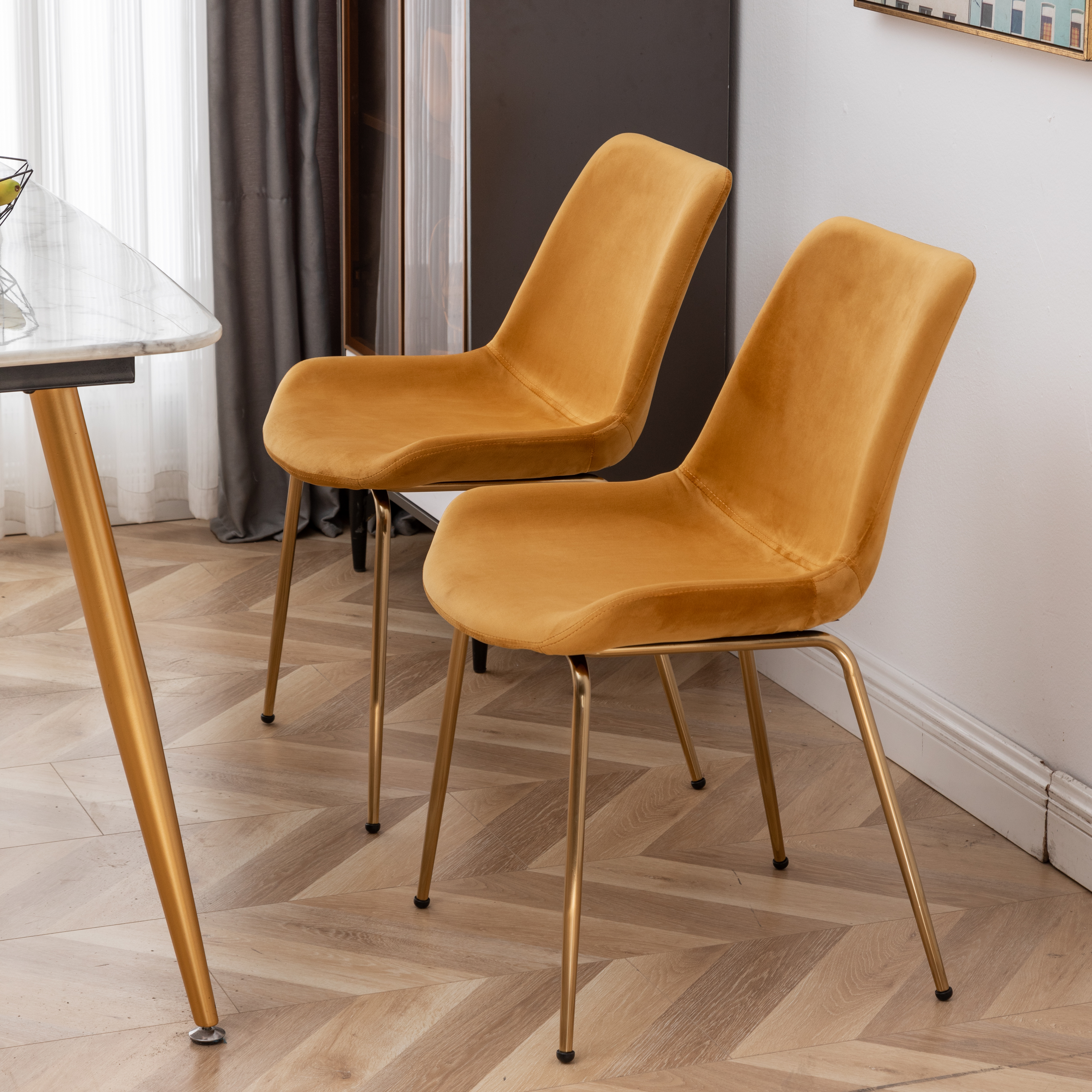 Aufurr Modern Velvet Dining Chair, Set of 2, Gold