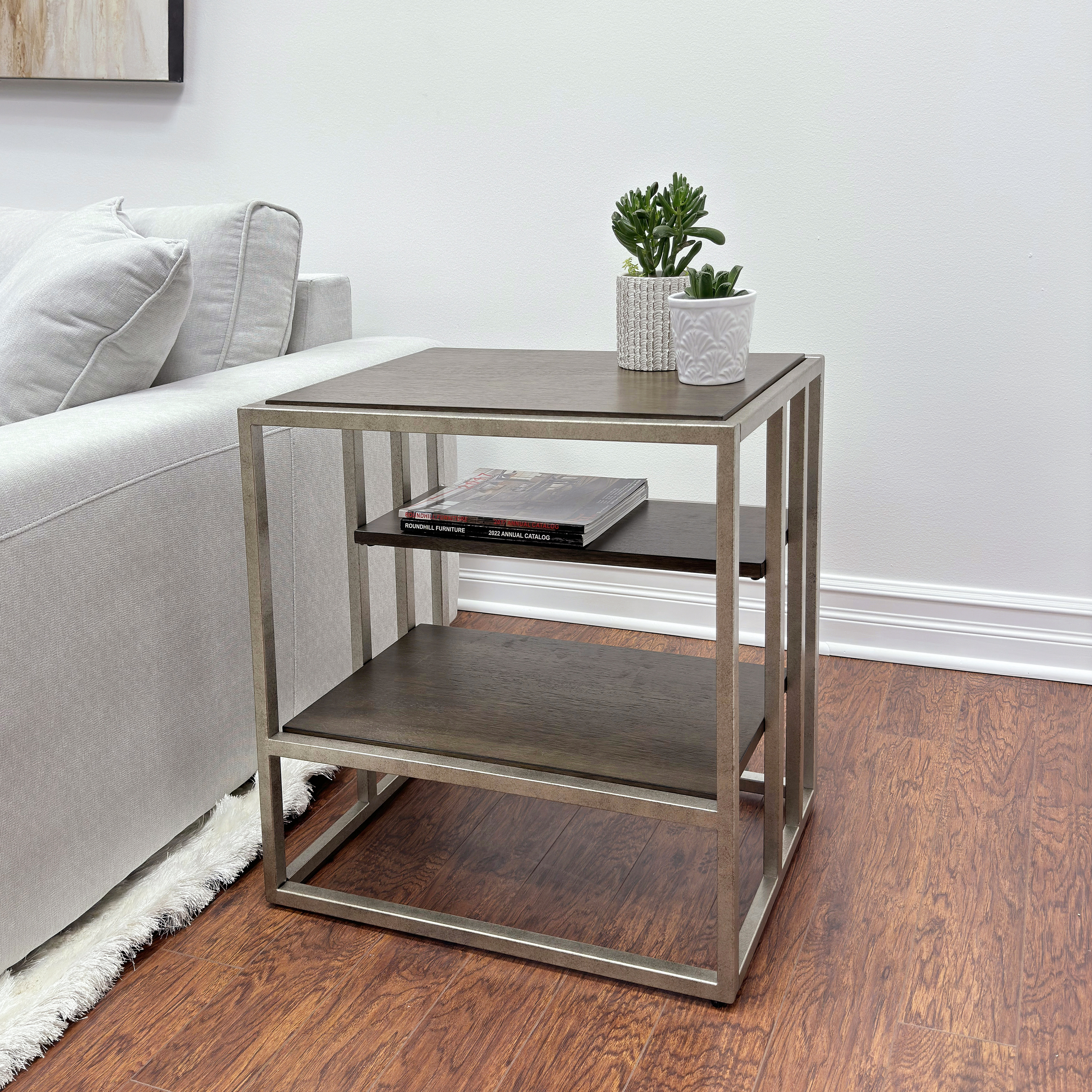 Padena Metal Frame Wood Living Room End Table with Shelf