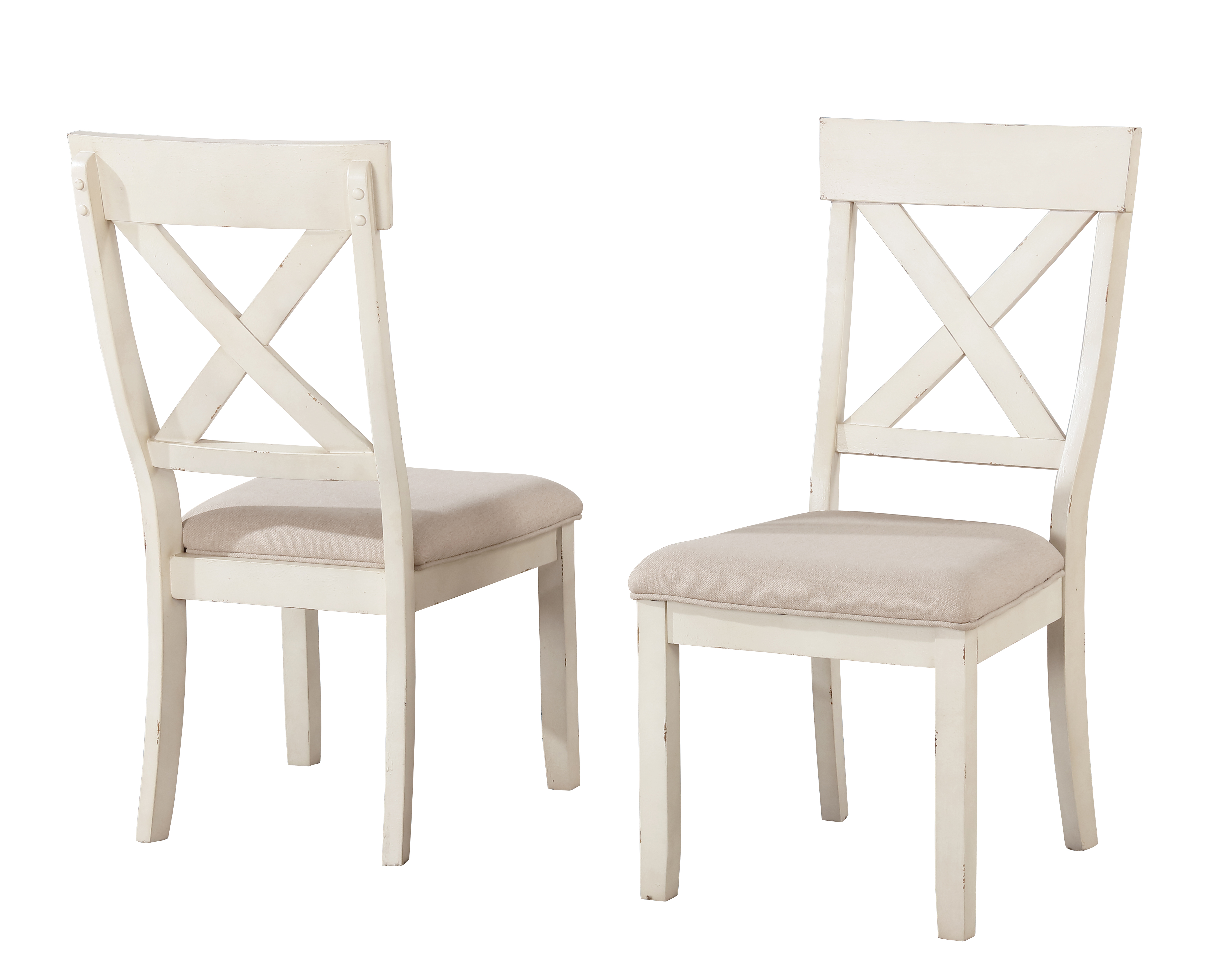 Prato Wood Cross Back Upholstered Dining Chairs, Set Of 2, Antique White